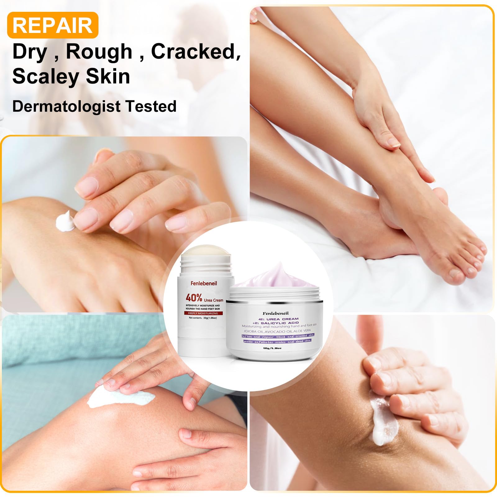Urea Cream 40%,Urea Cream 42% Plus 2% Salicylic Acid Maximum Strength For Feet,Foot Cream for Dry Cracked Heels Feet Knees Elbows Hand,Travel and Home Foot Care Kit,Foot Heel,Gift Pack - Image 3