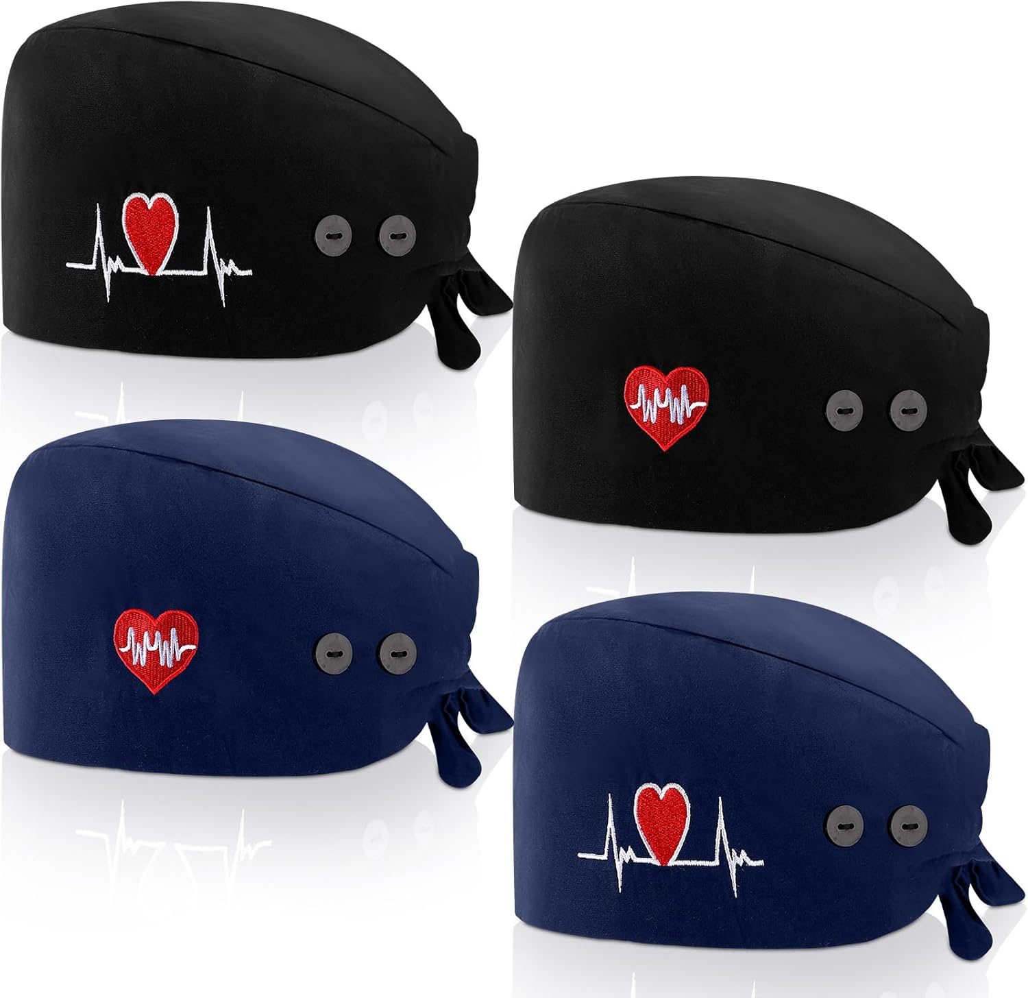 Unittype 4 Pcs Nurse Caps for Women Nursing Working Caps with Button and Sweatband Adjustable Elastic Scrub Hats for Dentist