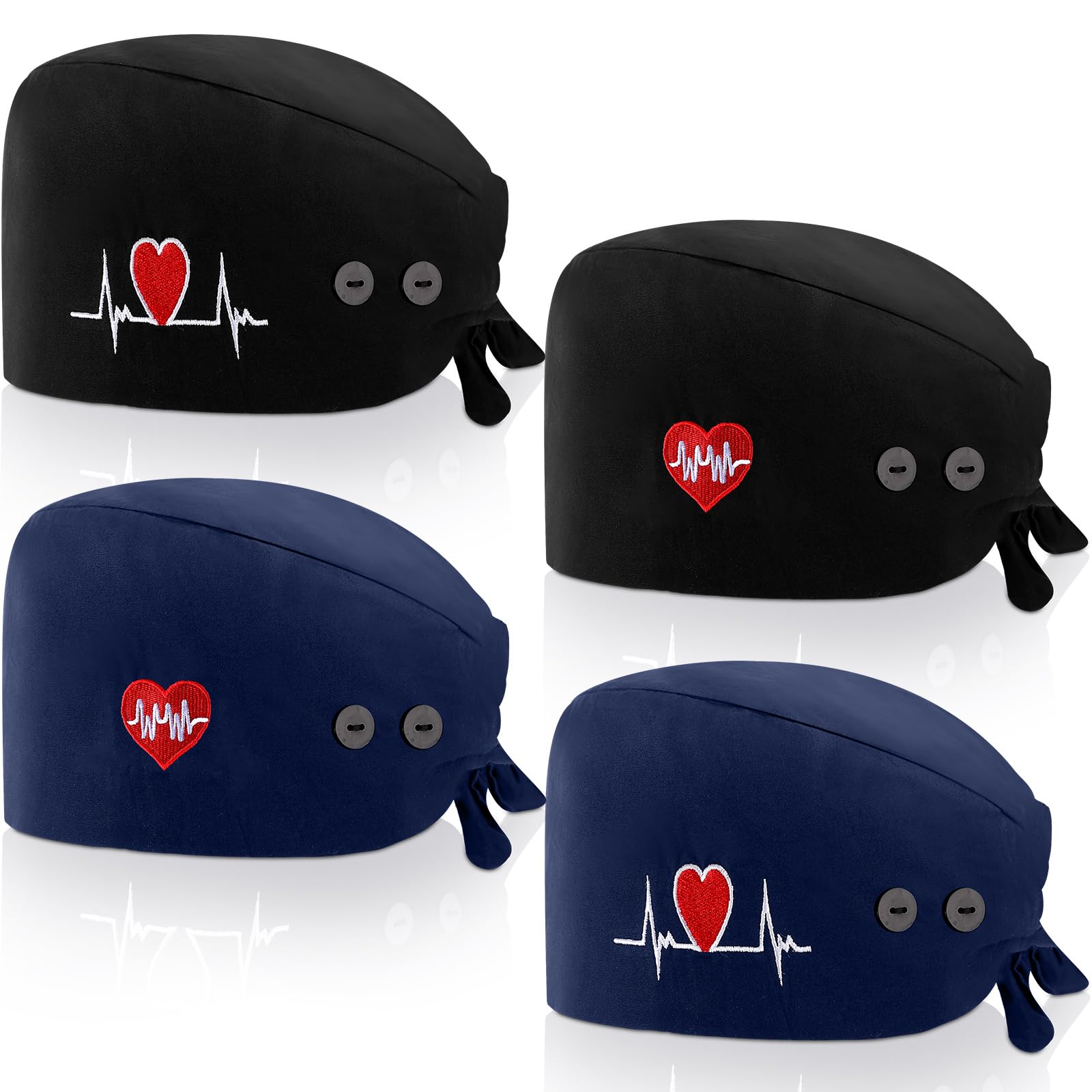 Unittype 4 Pcs Nurse Caps for Women Nursing Working Caps with Button and Sweatband Adjustable Elastic Scrub Hats for Dentist