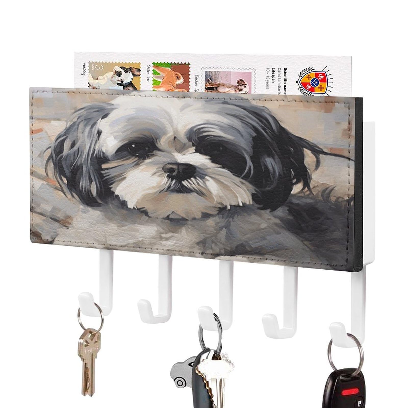 Colgador de llaves para pared con estante y diseño de Shih Tzu