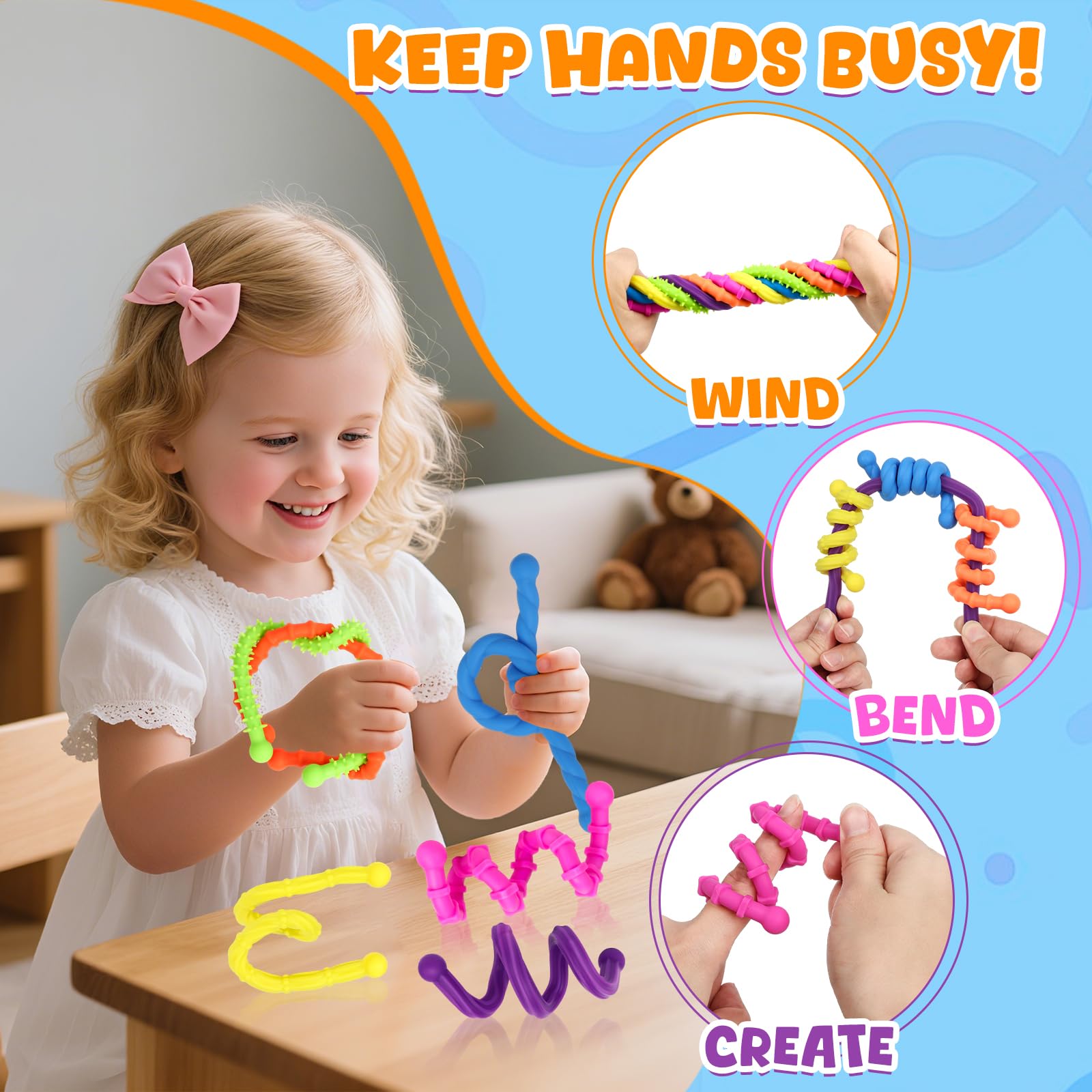 6 Pack Fidget Toys Textured Stretchy Sensory Stick - Image 3