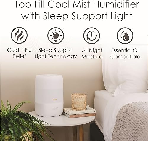 Miniatura 3 de Crane Humidificador 3 en 1 ultra silencioso, difusor de aroma de aceite esencial y luz relajante para dormir, capacidad compacta de 1 galón con luz