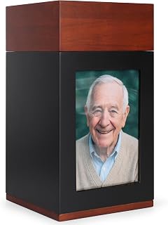 Wooden Urn for Human Ashes – Handcrafted Memorial Box with Photo Frame – Large Capacity Urn (275 lbs) with Velvet Bag – Beautiful Tribute Keepsake for Loved Ones