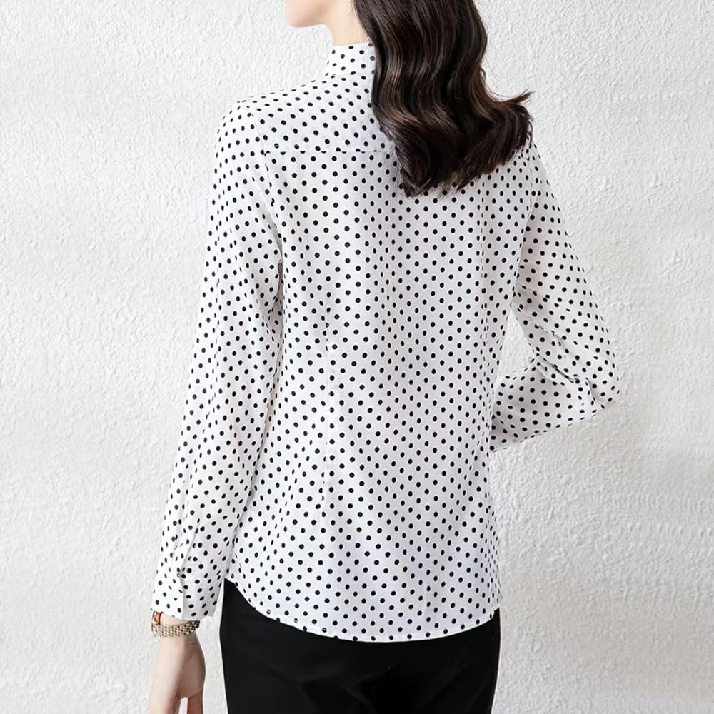 Women's Long Sleeve Slim Polka Dot Blouse Shirt Office Lady Top Casual Clothing