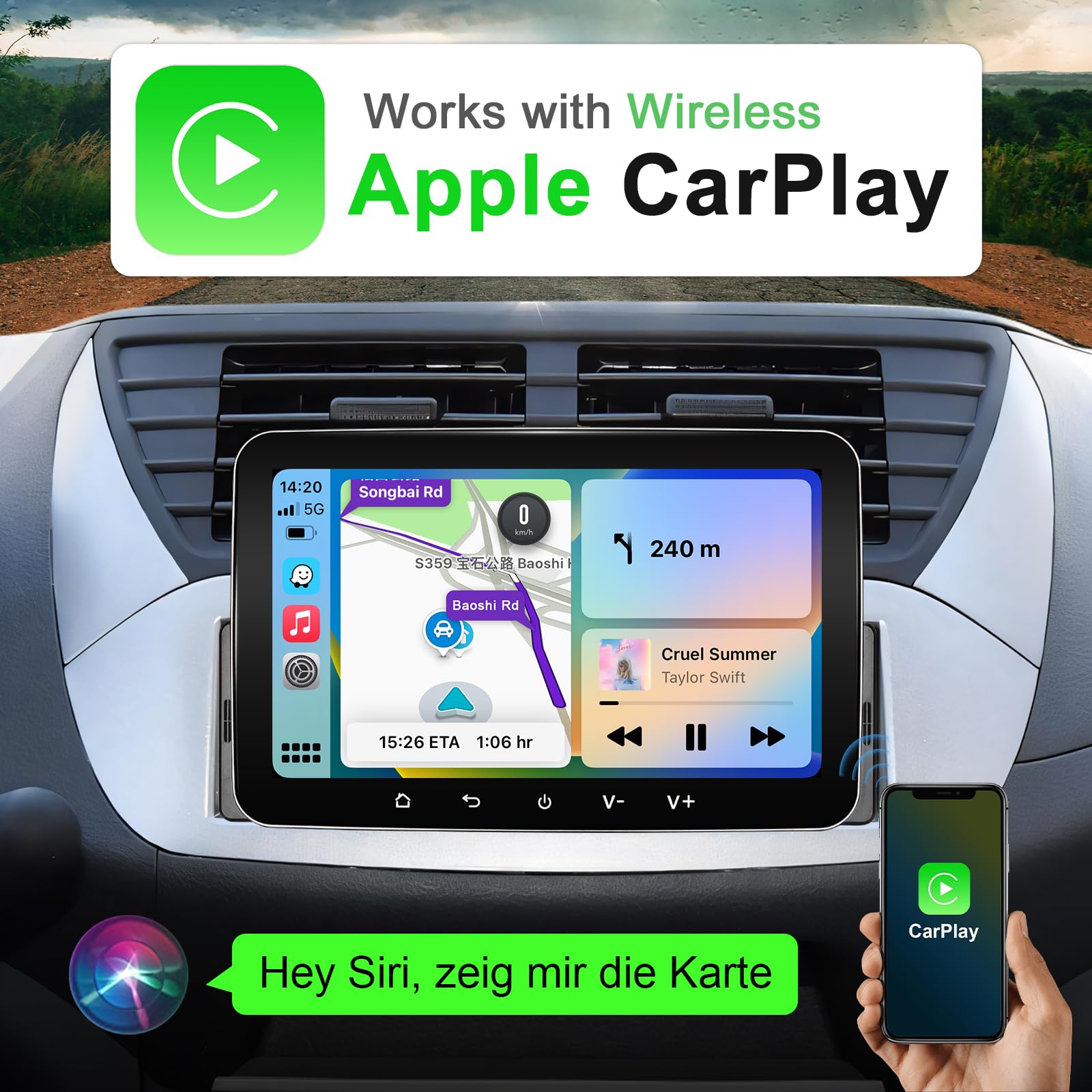 Android Autoradio 1din mit Navi 7 Zoll Bildschirm Wireless CarPlay & Android Auto Car Play Radio Touch Display mit Bluetooth FM WiFi GPS SWC USB 2G+32G 1 din