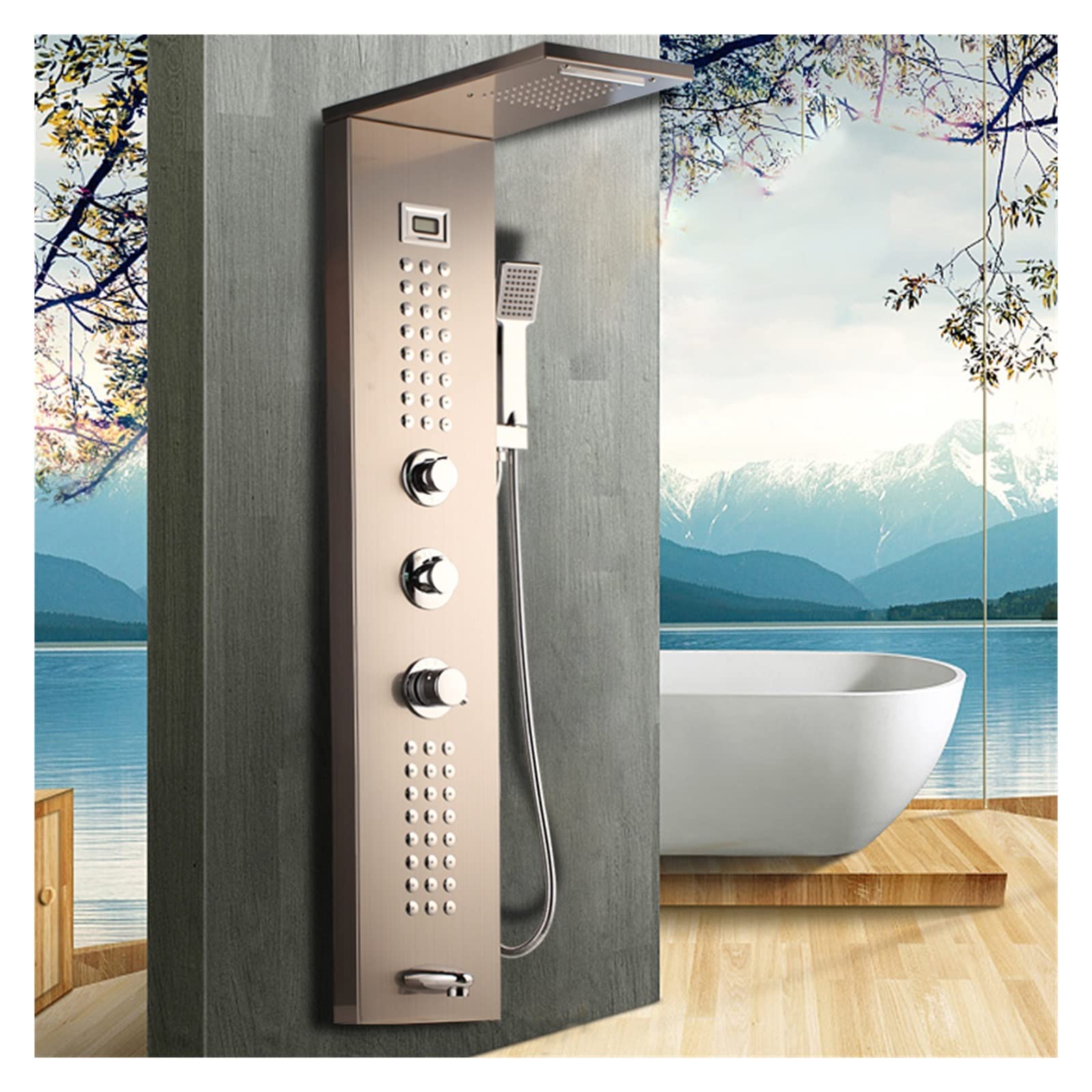 Aubest Style 11 Digital Shower System, Led Shower Panel Waterfall Rain Digital Display Faucet Set Spa Massage Jet Bathroom Column Mixer Tap Tower System(Style 11)