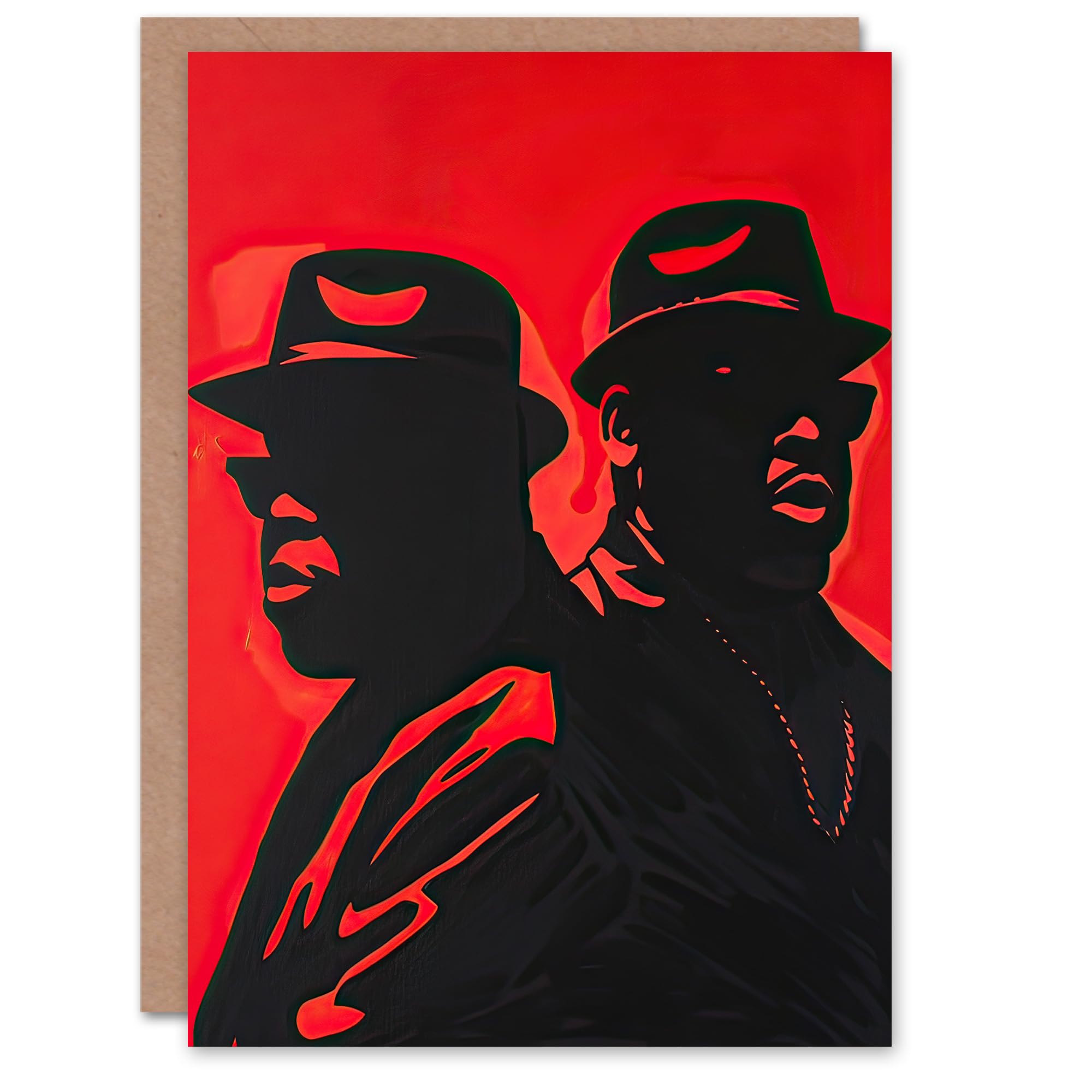 Artery8 Greeting Card Two Rappers Red Black Portrait Painting Hip-Hop Blank For Him Or Her Art Birthday Card