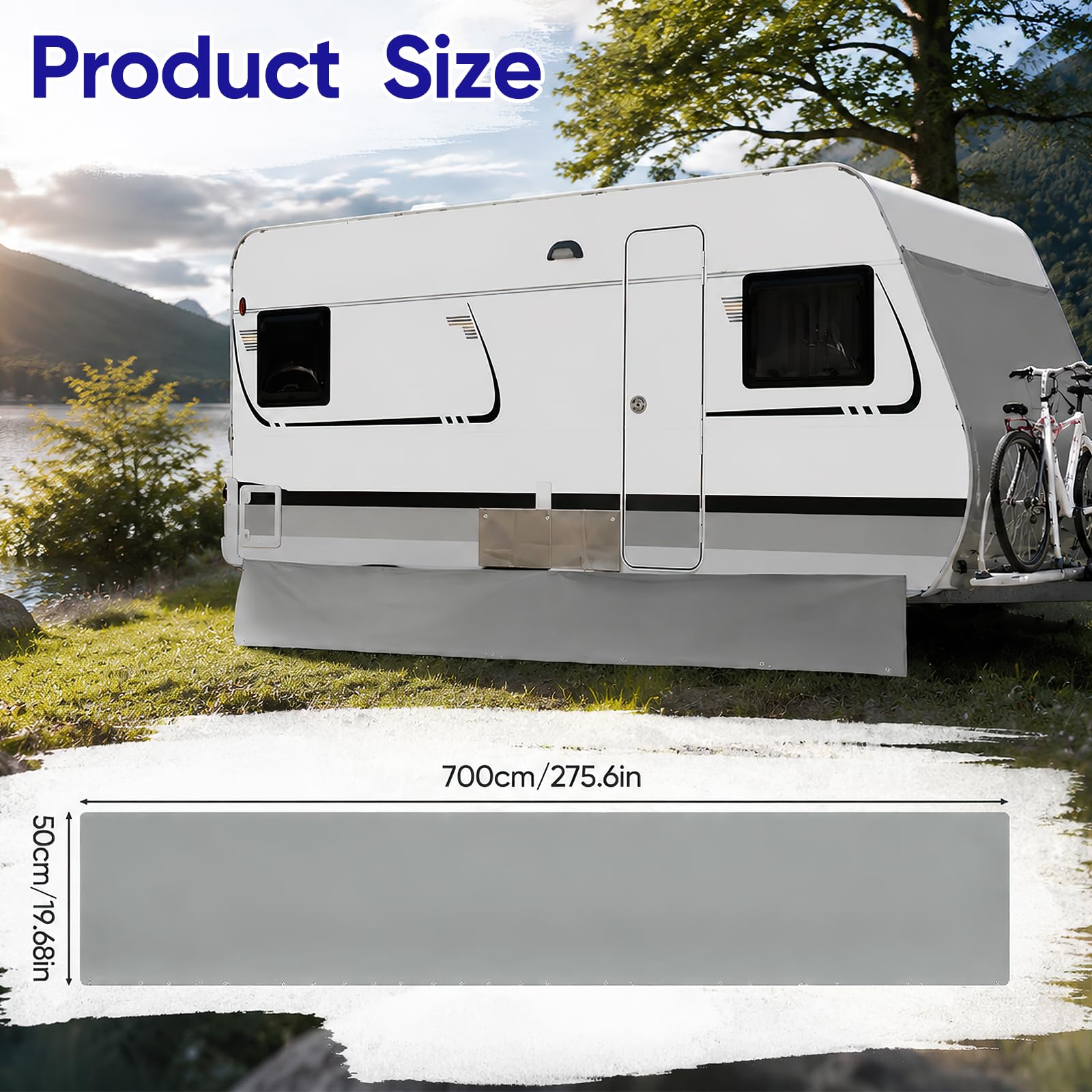 Bodenschürze Wohnwagen, 700x50 cm wasserdichte PU Wohnwagenschürze mit Bodenanker Windschutz Wohnmobilschürze Bodenschürze Wohnmobil Windschürze Wohnwagen für Outdoor Camping Reisen