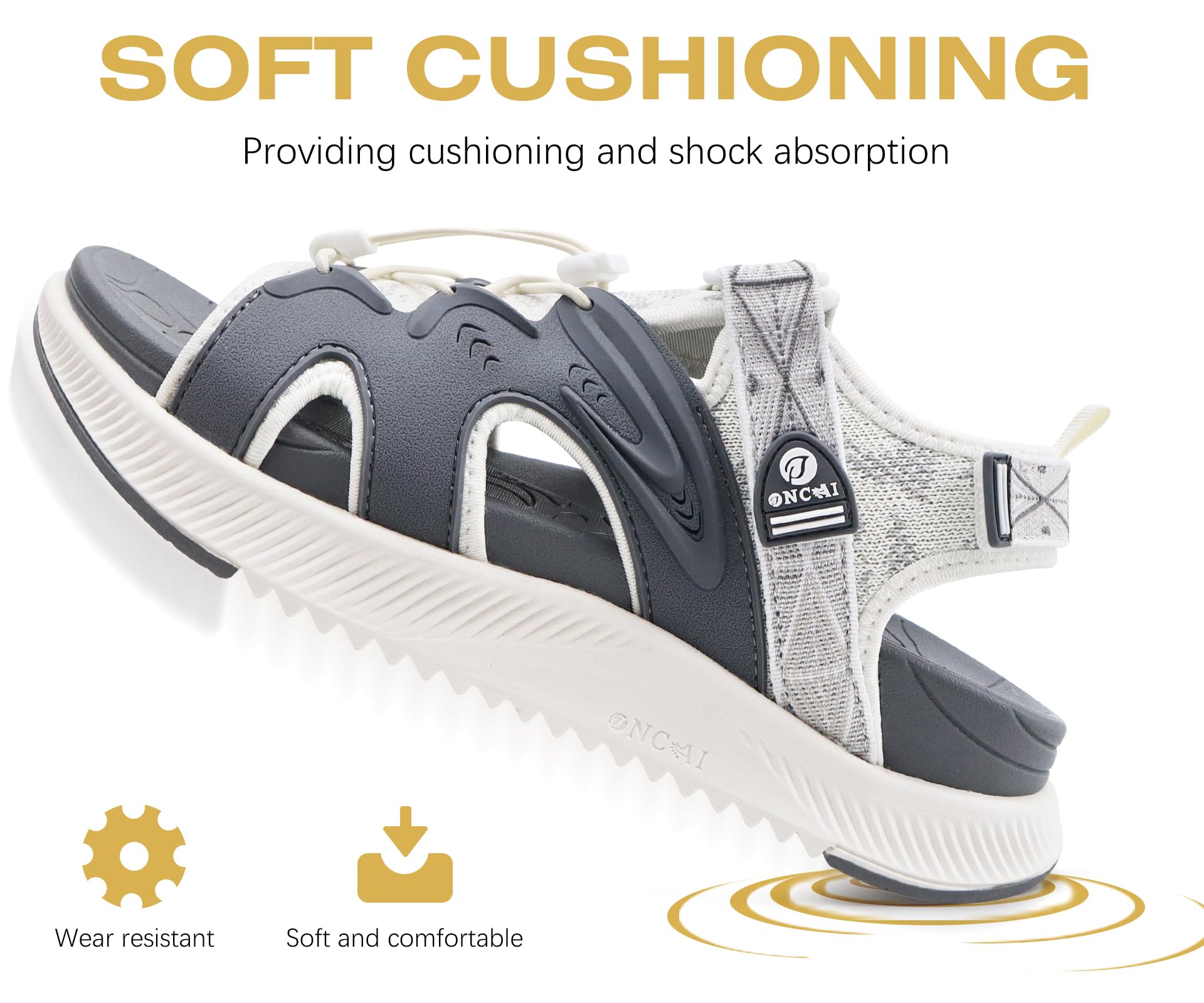 ONCAI Sandalias Mujer Caminar, Arco Soporte Sandals de Senderismo para Fascitis plantar,Antideslizante Sandalias de Deportivas Plataforma con Cordones Ajustables Talla EU 36-43