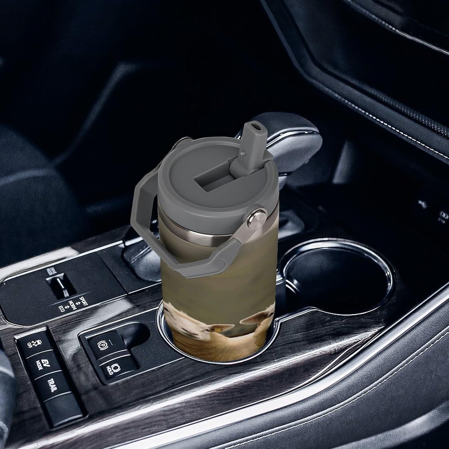 30oz Insulated Tumblers with Top Handle, Stainless Steel Two White Sheep Car Cup with Straw for Gift, Leak-Proof Double Wall Vacuum Travel Mug, Personalized Water Bottles White