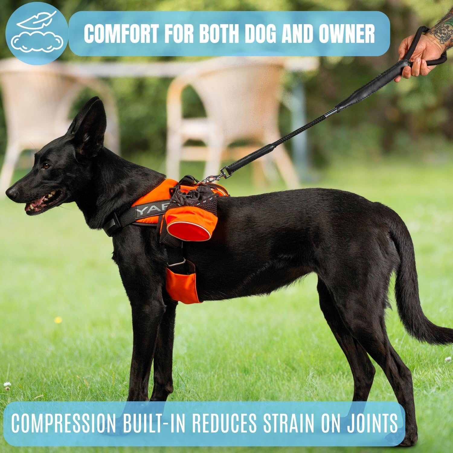 Yap 27 Inch Long Leash for Dog Training; Heavy Duty Leash with Drop-Proof Strap, Compression Grip & Anti-Rope Burn Design, Black Dog Rope for Large Dogs That Pull; Fits Yap Harness (MW, L, or XL)