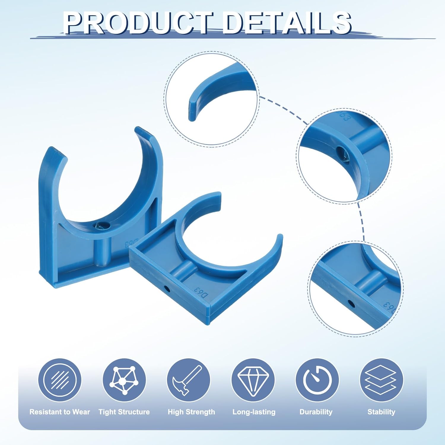 uxcell 10 Pcs PVC Water Pipe Clamps Clips, 63mm ID U-Shaped Water Pipe Buckles Pipe Tubing Clamps Pipe Support Holder for 2" Water Pipe Tubing Hose TV Trays Hanger Support Tubing, Blue