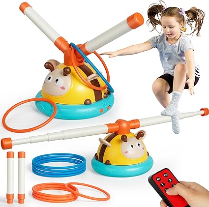 2-in-1 Musical Jump and Toss Ring Game Toy, Outdoor Toys for Kids Ages 4-8 and Toddler 1-3, 3-5, Indoor and Outside Jump Toy with 4 Speeds and Remote Control