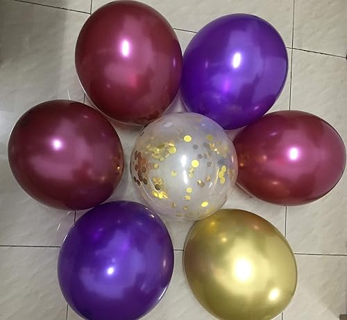 Miniatura 4 de Globos de fiesta morado, burdeos y dorado, globos de color cromado metálico para graduación, mujeres, cumpleaños, boda, aniversario, despedida de