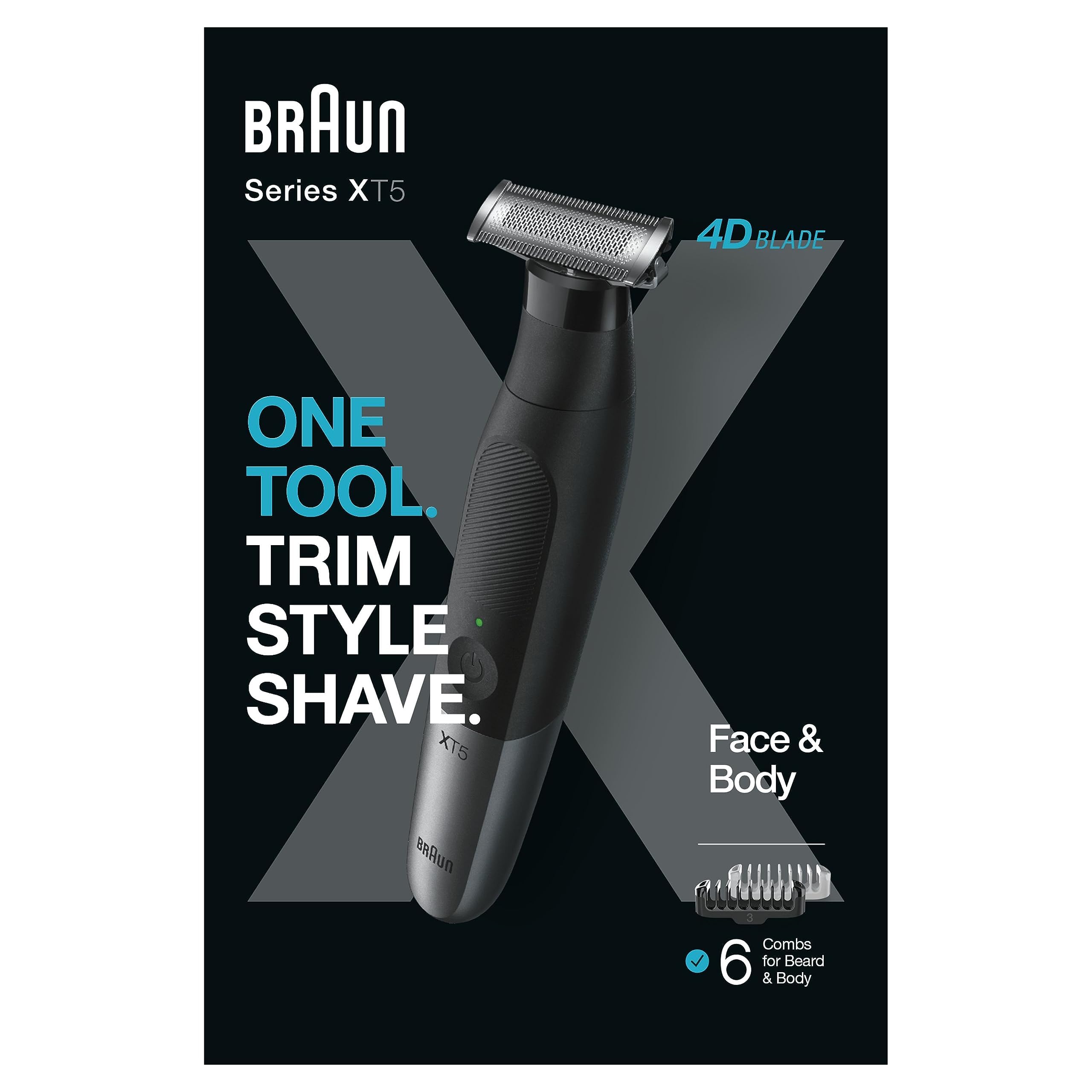 Braun Series X, Hybrid Elektrische Herren Bart & Körperrasierer 4D Klinge, SkinShield Wasserfest, Wireless XT5200
