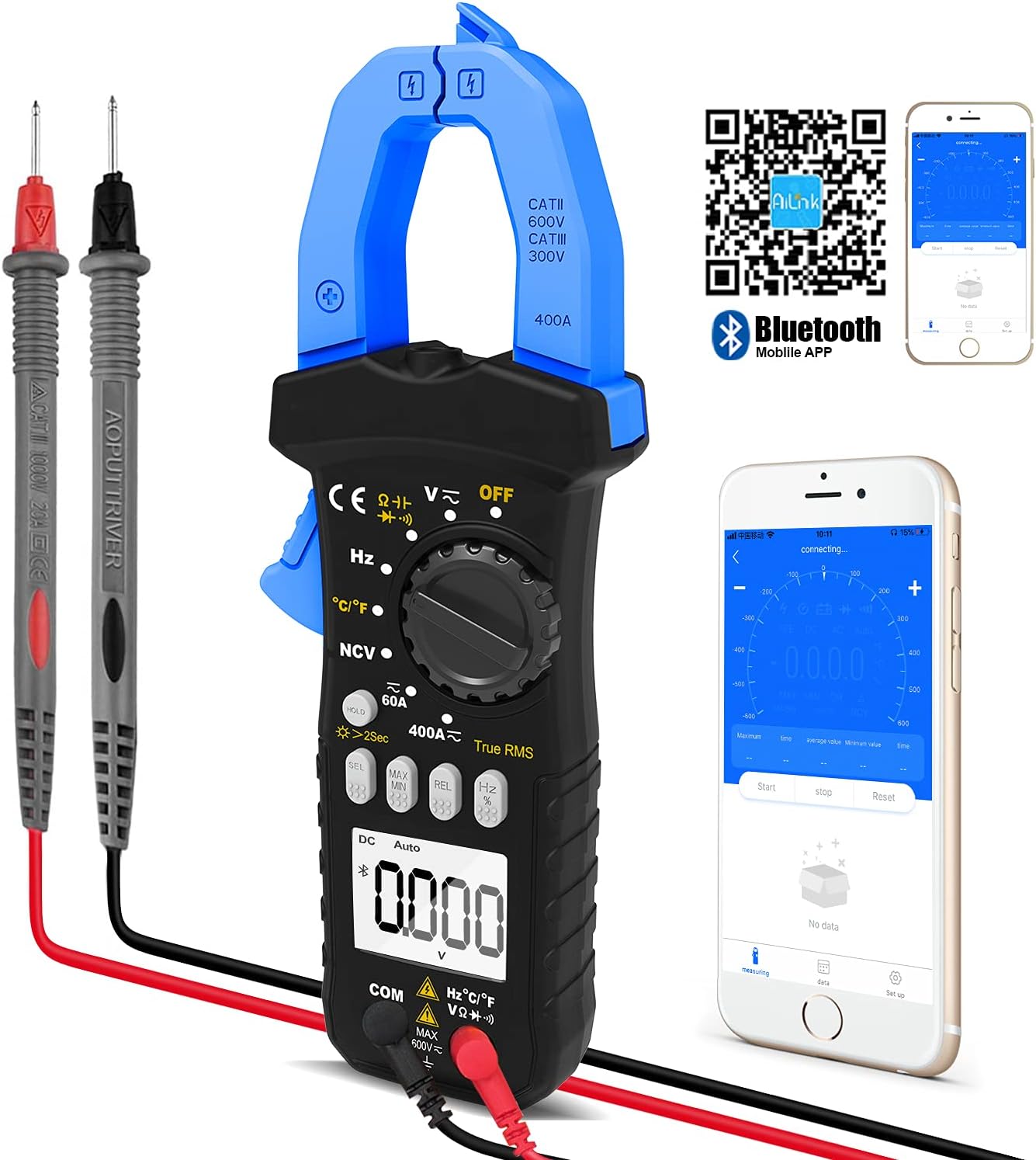 Multimètre Digital HoldPeak HP-7200-APP - Pince Ampèremétrique, Température, True RMS