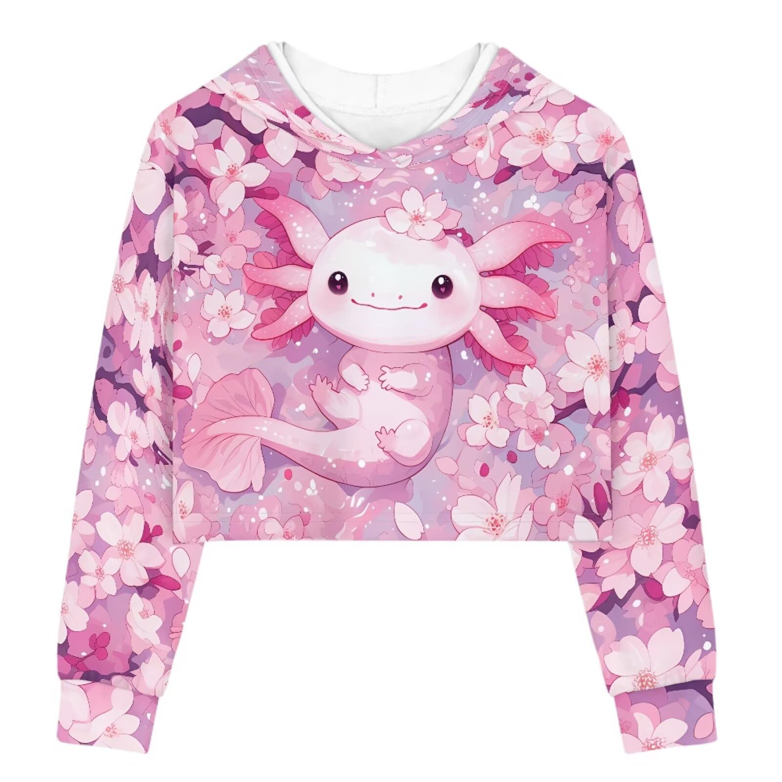 Pointodoor Cute Crop Tops for Kids 5-14 Years Girls Long Sleeve Hoodies Cartoon Pullover Hooded Sweatshirt Cropped Top
