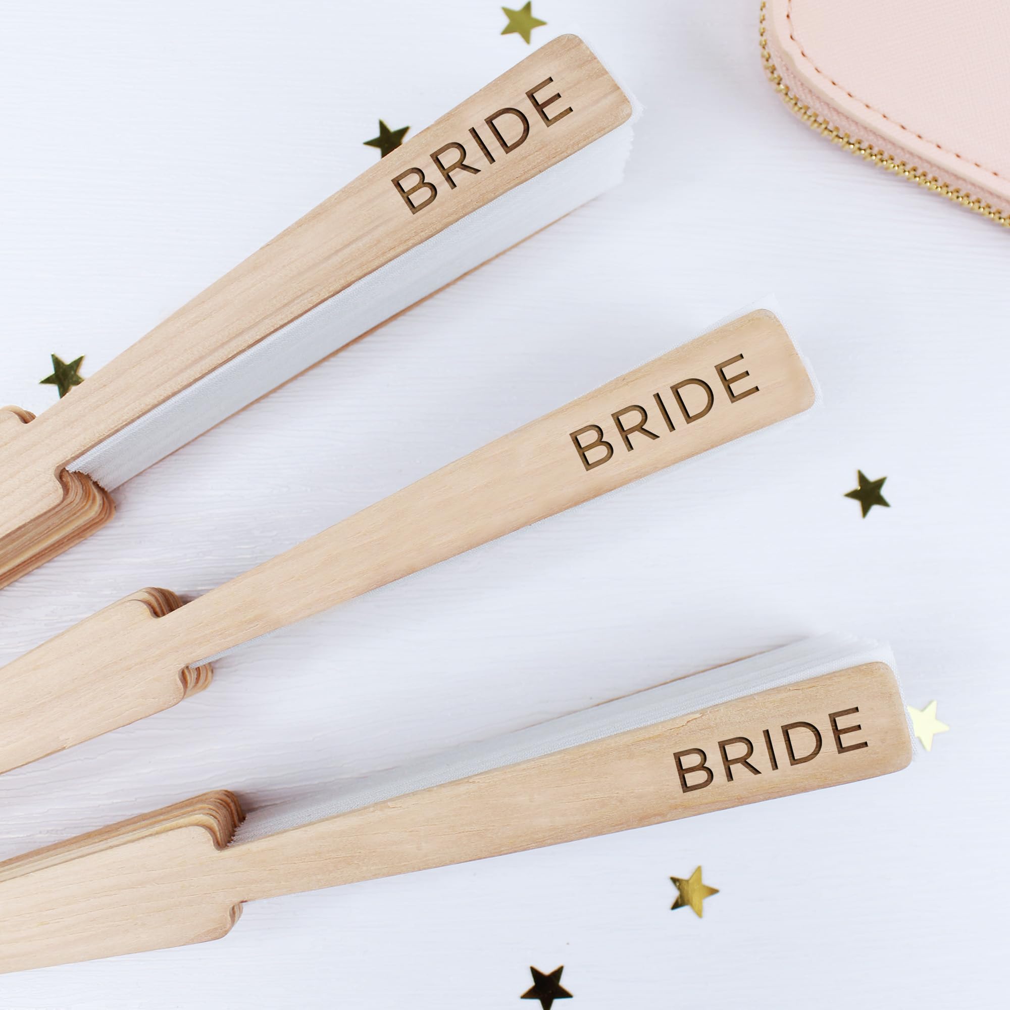 eBuyGB Engraved Bride White Wooden Wedding Role Folding Fan, Hen Party Accessories for Bride To Be Hen Do Decorations - Image 3
