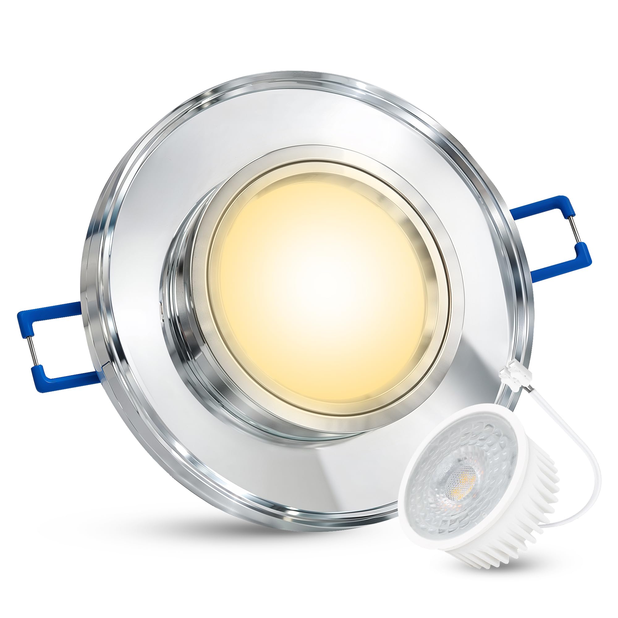 SSC-LUXon Glas LED Decken Einbaustrahler Einbauleuchte dimmbar & super flach (30mm) runde Form mit 6W LED Modul warmweiß 2700K