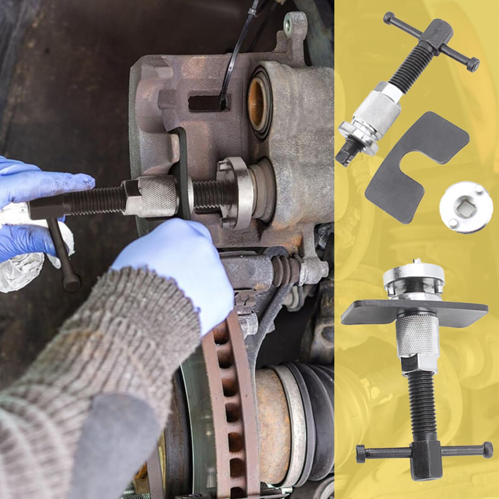 Set di Attrezzi per Pinze Freni,Set di Ripristino del Pistone di Freno,Brake Caliper Rewind Tool,Universal Auto Brake Piston Rewind Tool,Right Hand Brake Caliper Tool for Replacement Rear Brake Pad