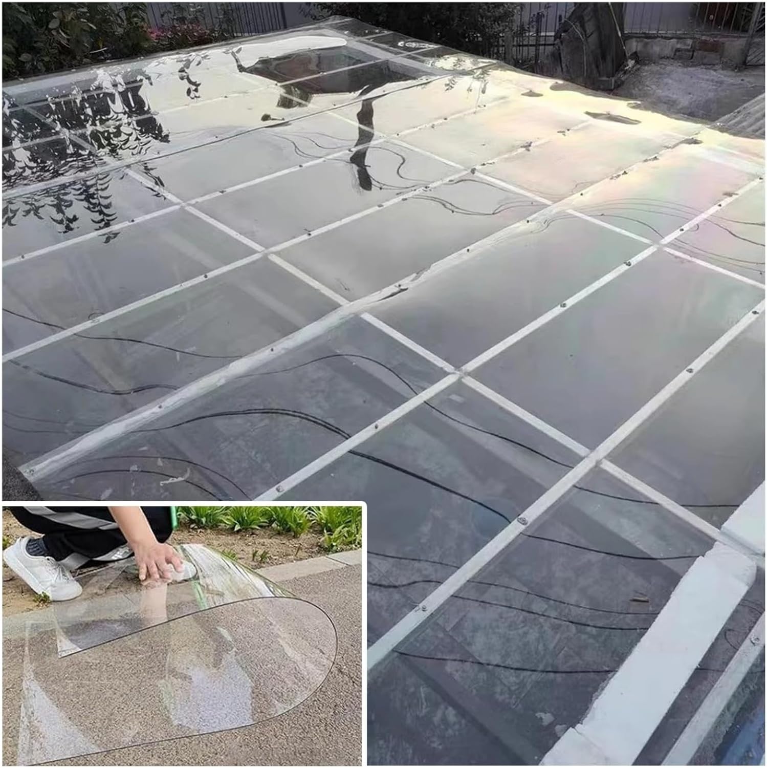 Polycarbonate Roofing Sheet,Lightweight Clear Plastic Sheet PC Transparent Durable Panel,Pergola Roofing Canopy Cover,Anti-UV,for Roofs,Carports,Canopies(0.6x20m/2x65.6ft)