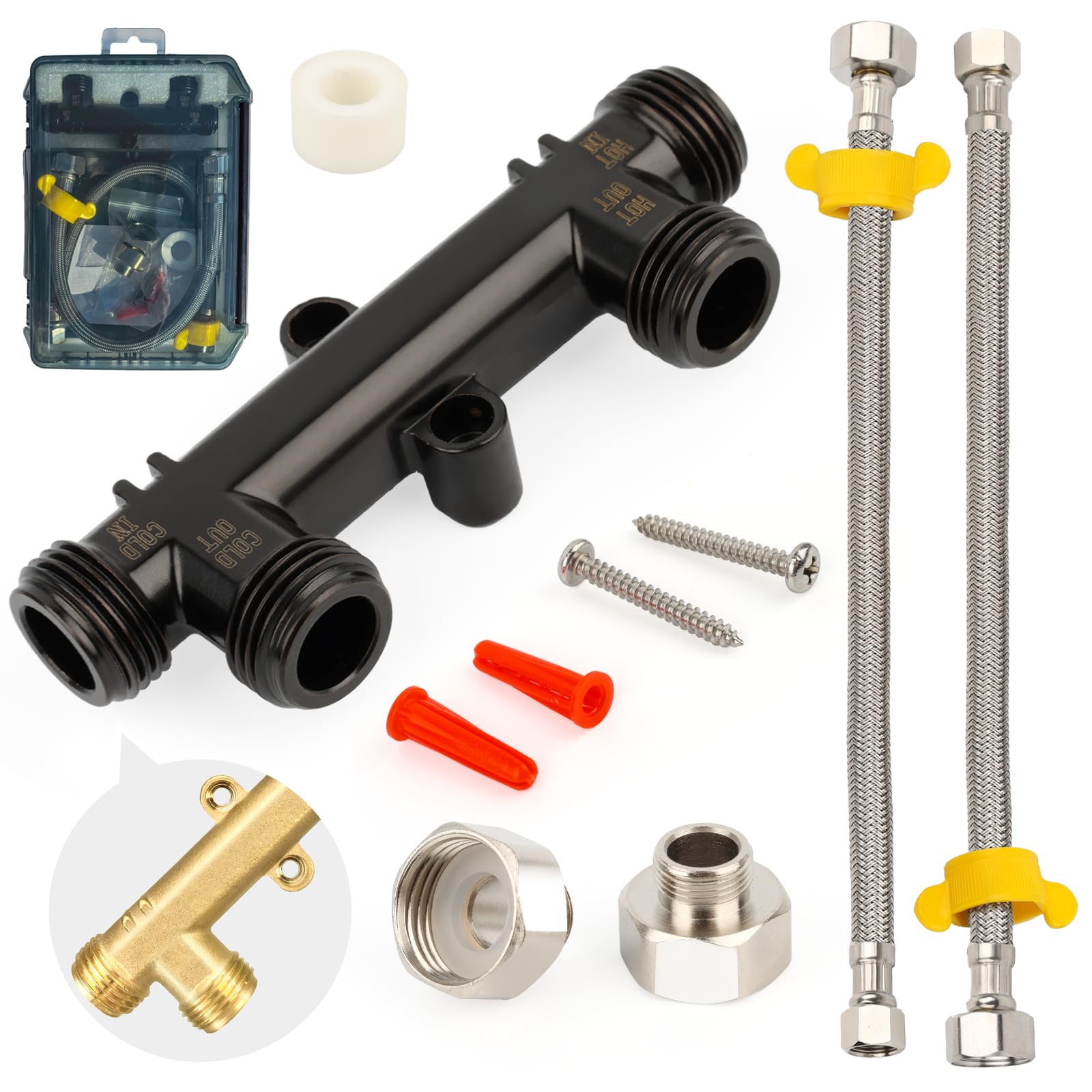 Upgraded WP596816 Hot Water Recirculating Pump Sensor Valve Kit,New Copper Finish,Compatible with watts premier 500800/500805&amp;grundfos up comfort Systems,Includes 2x12" Lines, 2x1/2"x3/8" Fittings