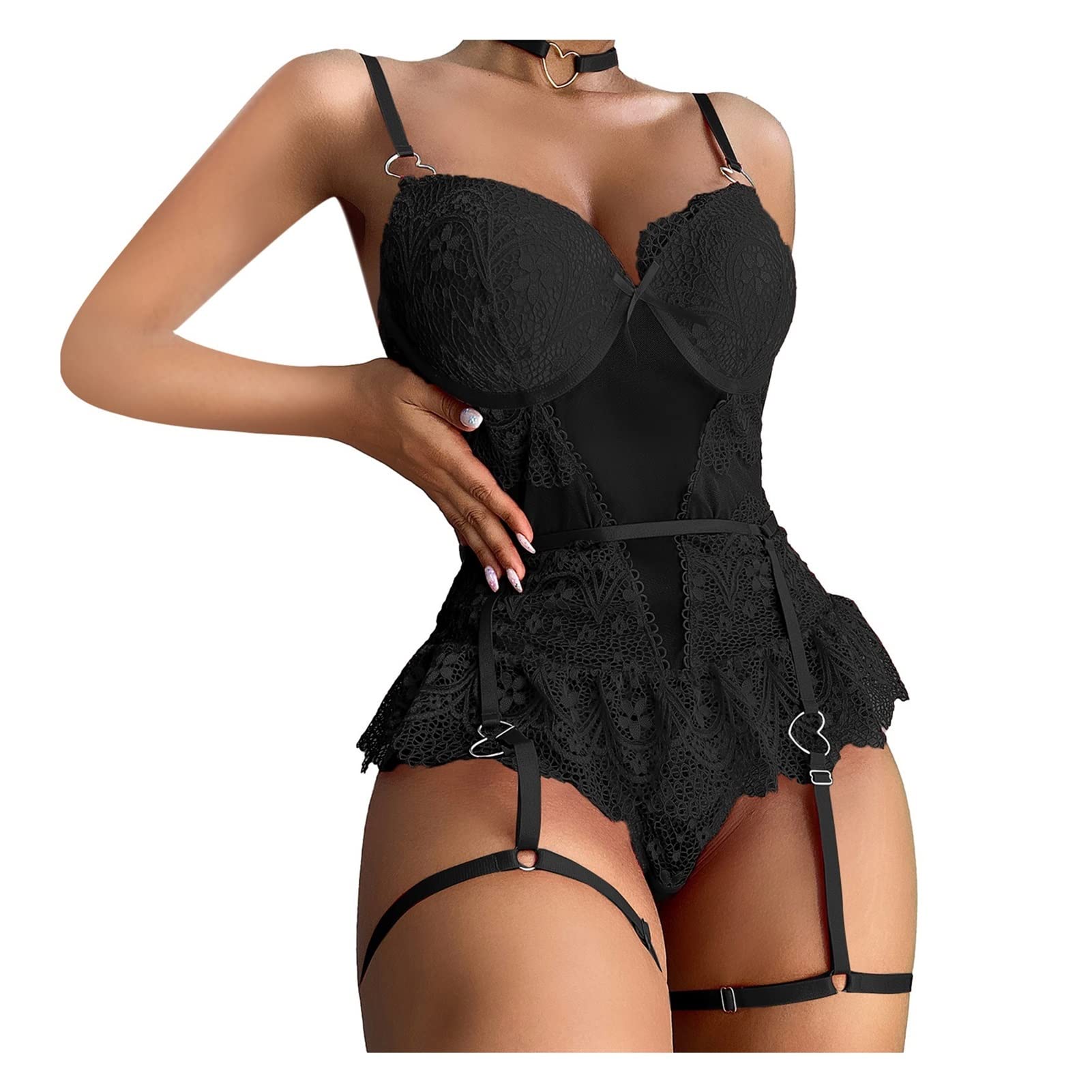 Lingerie for Women Lace Erotic Babydoll Body Calze a Rete Abito per Sesso (Color : A, Size : S Code)