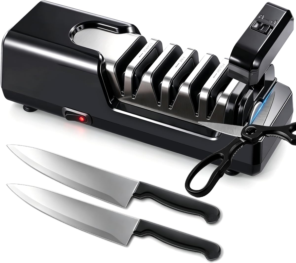 Electric Knife Sharpener, 3-Stage 100% Diamond Abrasives Knife Sharpener Fast & Safe Precise 20° Electric Knife Sharpening for Kitchen Knives Open Slot for Scissors & Axes