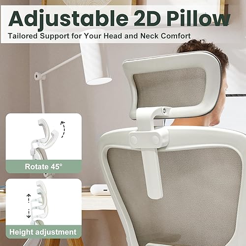 Miniatura 8 de Silla de oficina ergonómica, silla de oficina de malla de 350 libras con lumbar ajustable, silla de computadora de respaldo alto con reposabrazos