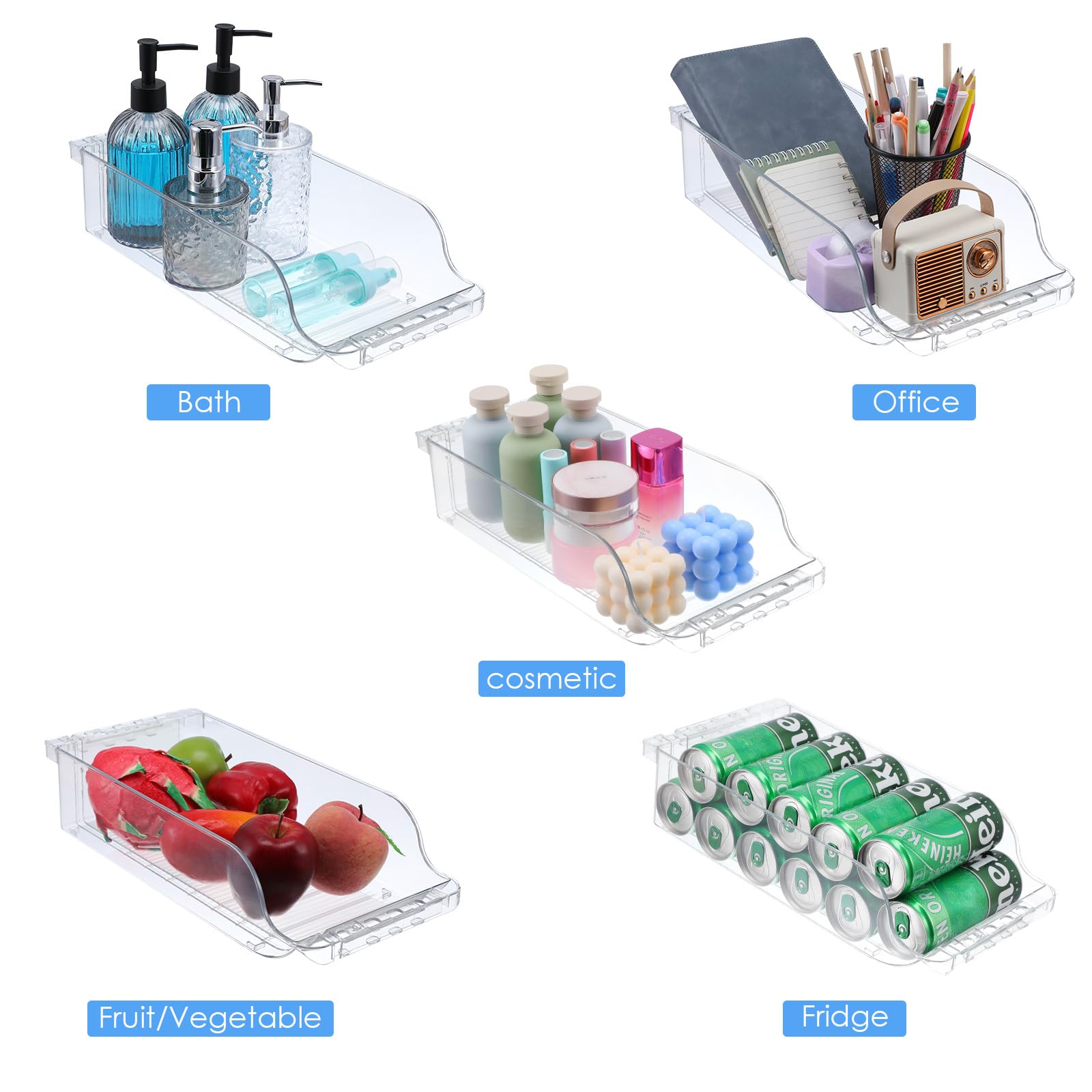 Paquete de 2 organizadores de latas de refrescos de ancho transparente ajustable para refrigerador, dispensador de latas de refresco expandible para cerveza, refrescos, seltzer, pop, organizador para