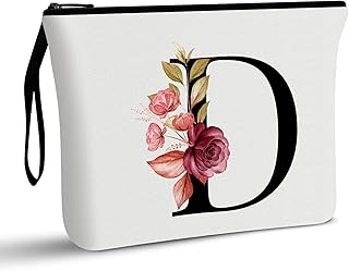 A-Z Personalized Makeup Bag,Birthday Gifts for Women Mom,Gifts for Best Friend,Bride Bridesmaid Cosmetic Bag(D)