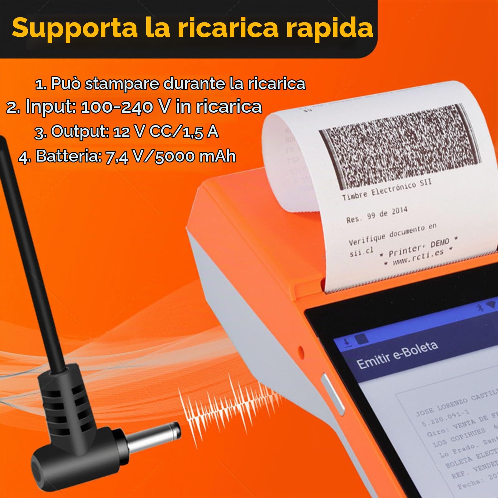 Registratore di Cassa Mobile PDA Android POS Terminale Stampante per ricevute Portatile Bluetooth WiFi 3G/4G Raccoglitore Dati Portatile all-in-One, Arancione-3G