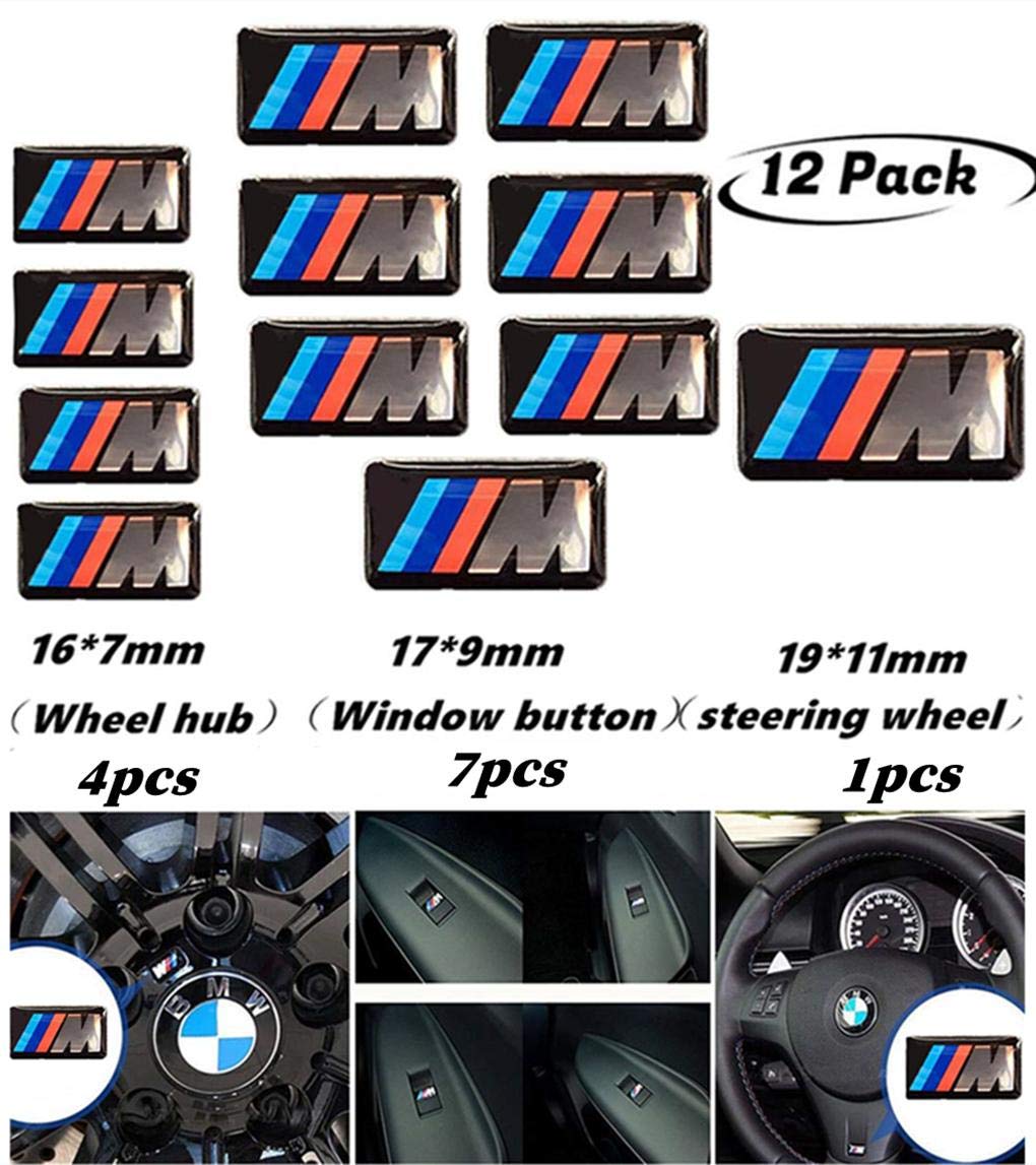 12pcs 3D Car Emblem Badge Sticker for M Performance E46 E30 E36 E34 E38 E39 E60 E65 E90 Rim Wheels and Steering Wheel Dashboard