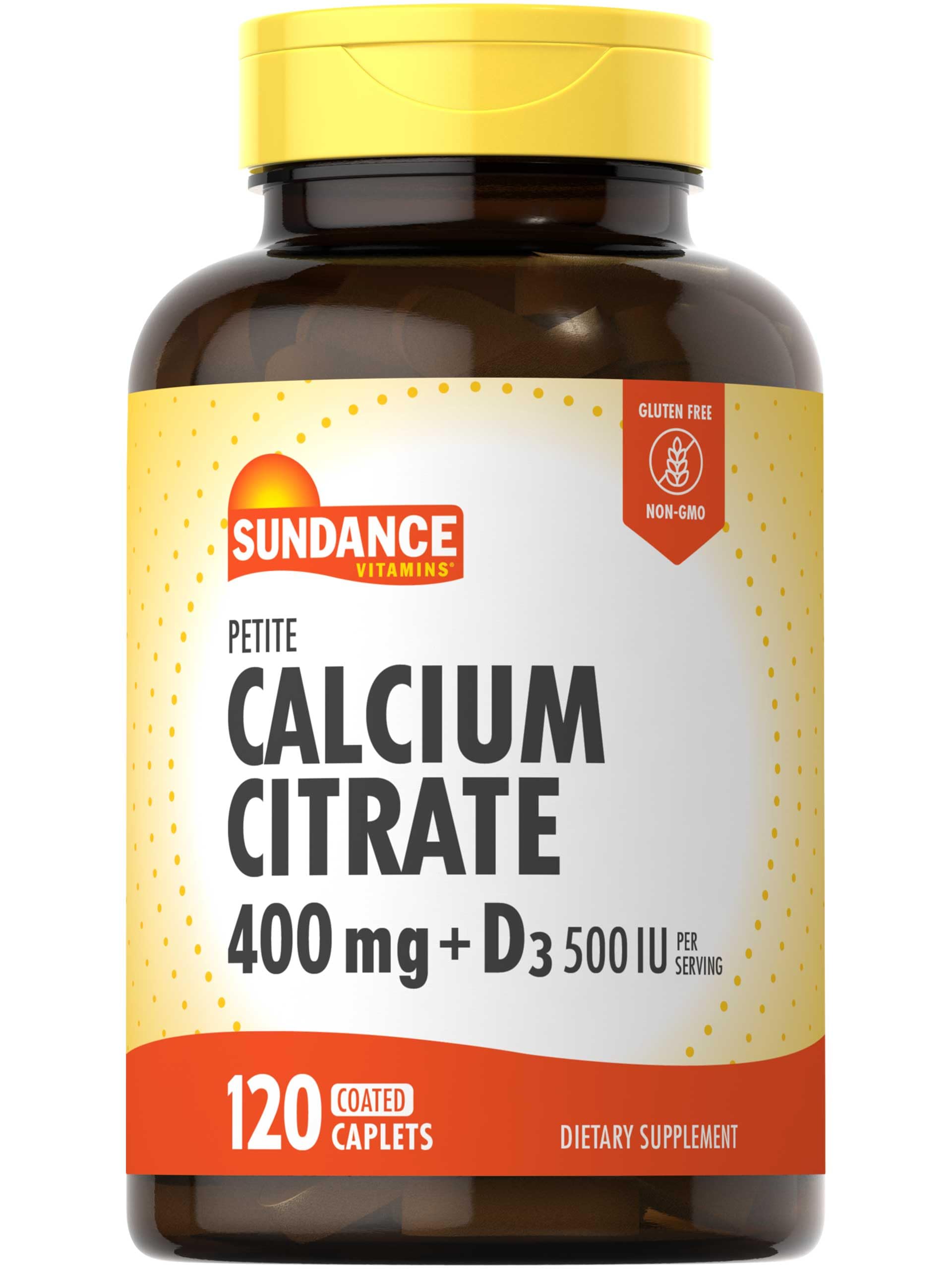 Sundance Calcium Citrate with Vitamin D3 | 400 mg | 120 Caplets | Petite