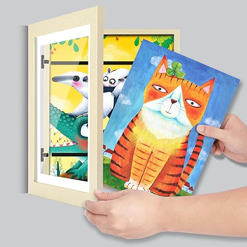 Miniatura 257 de [Paquete de 2] Marcos de arte para niños, marcos de arte para niños, de 8.5 x 11 pulgadas, con apertura frontal, intercambiables, marco de Crema