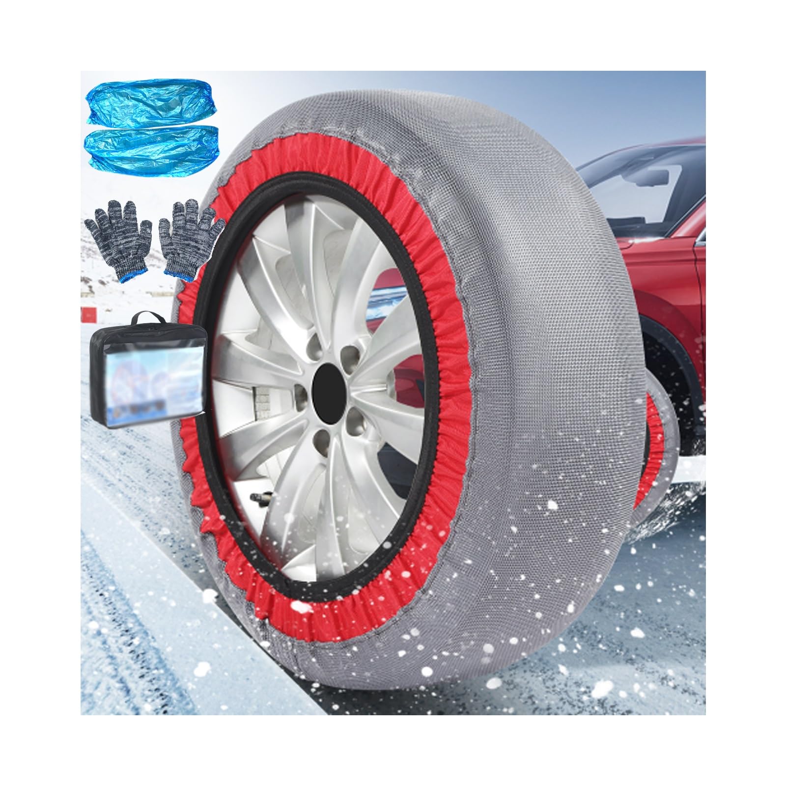 2 Calcetines Cadenas Nieve Textil Cadenas De Tela para Nieve Coche para VehíCulos Coches Furgonetas SUV Ancho 185-285 Mm para Barro, Arena, Nieve, Hielo(215/55R18)