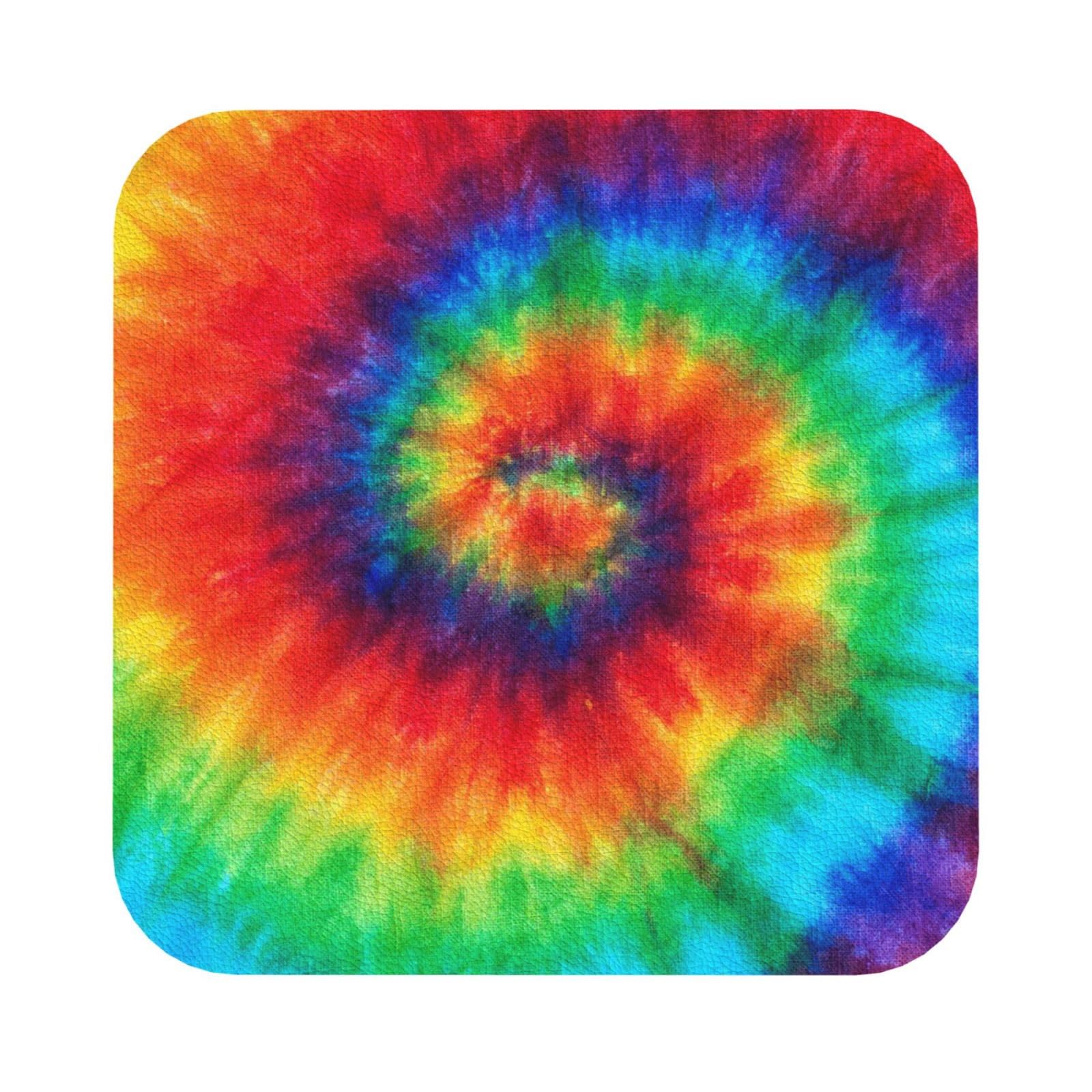 tie dye rainbow PU Leather Coasters Set of 6 Square Drink Coasters