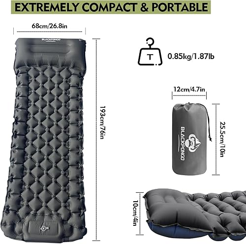 Miniatura 2 de Colchoneta de dormir para camping, ultraligera con almohada, bomba de pie integrada, almohadillas inflables compactas para acampar, mochileros,