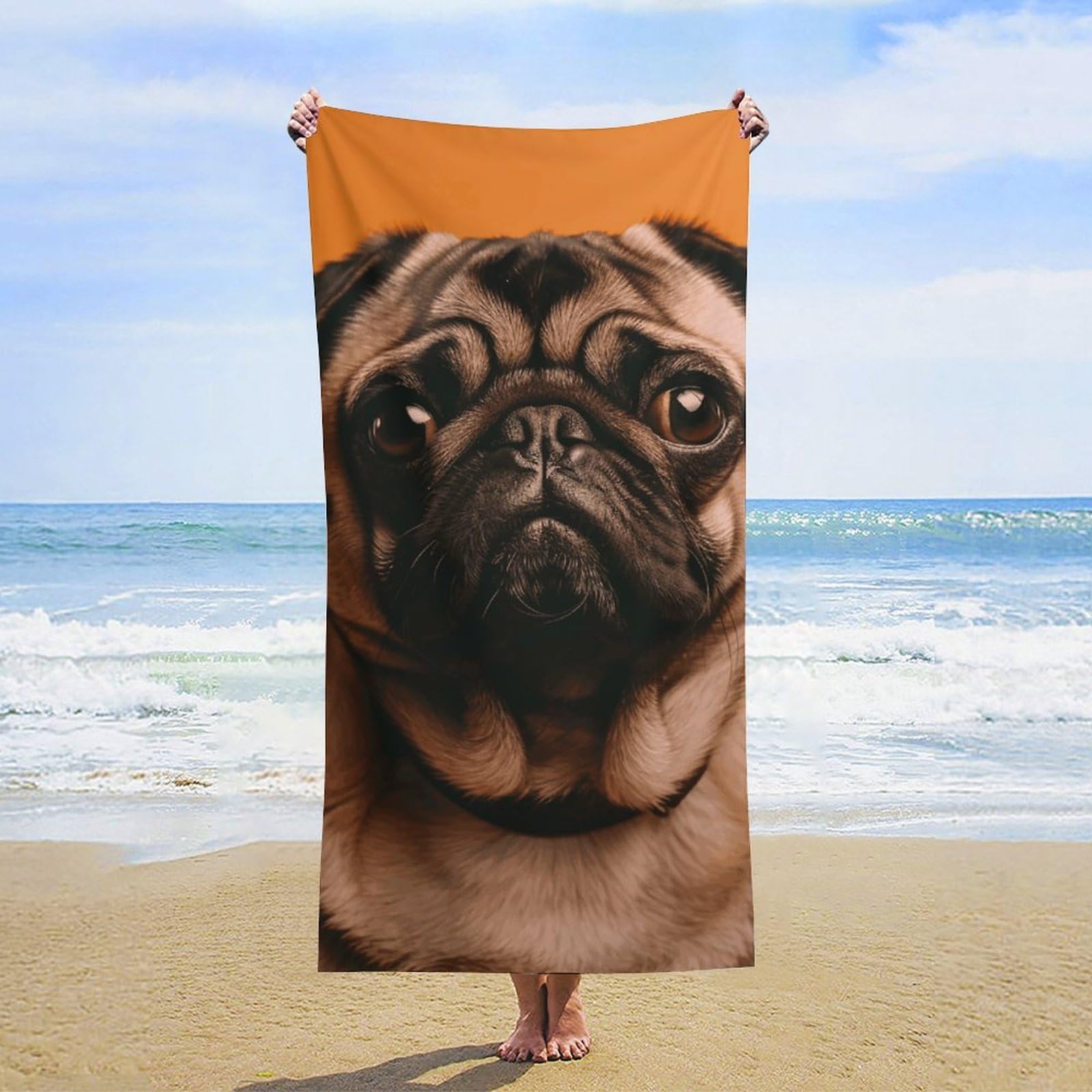 NTVOWPZO A Pug Beach Towel Oversized Microfiber Bath Towels Lightweight Sand Proof Beach Towels Absorbent Pool Towels for Swimming Yoga Bathroom Towel 31.5" X 63"