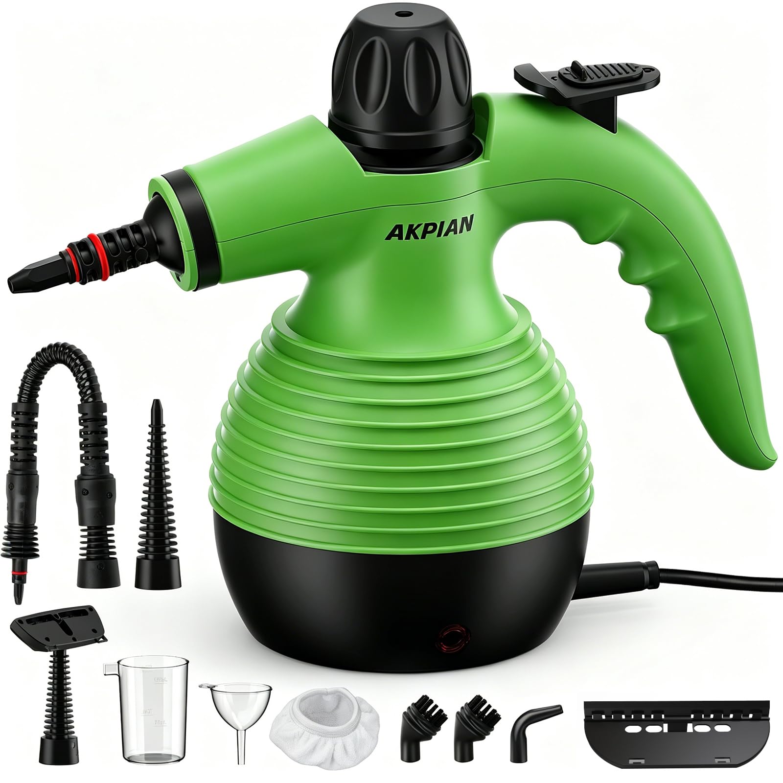 Limpiador a Vapor Portátil, Multifuncional con Bloqueo de Seguridad, Incluye 10 Accesorios, Ideal para Cocinas, Azulejos, Ventanas, Neumáticos de Coche, etc.