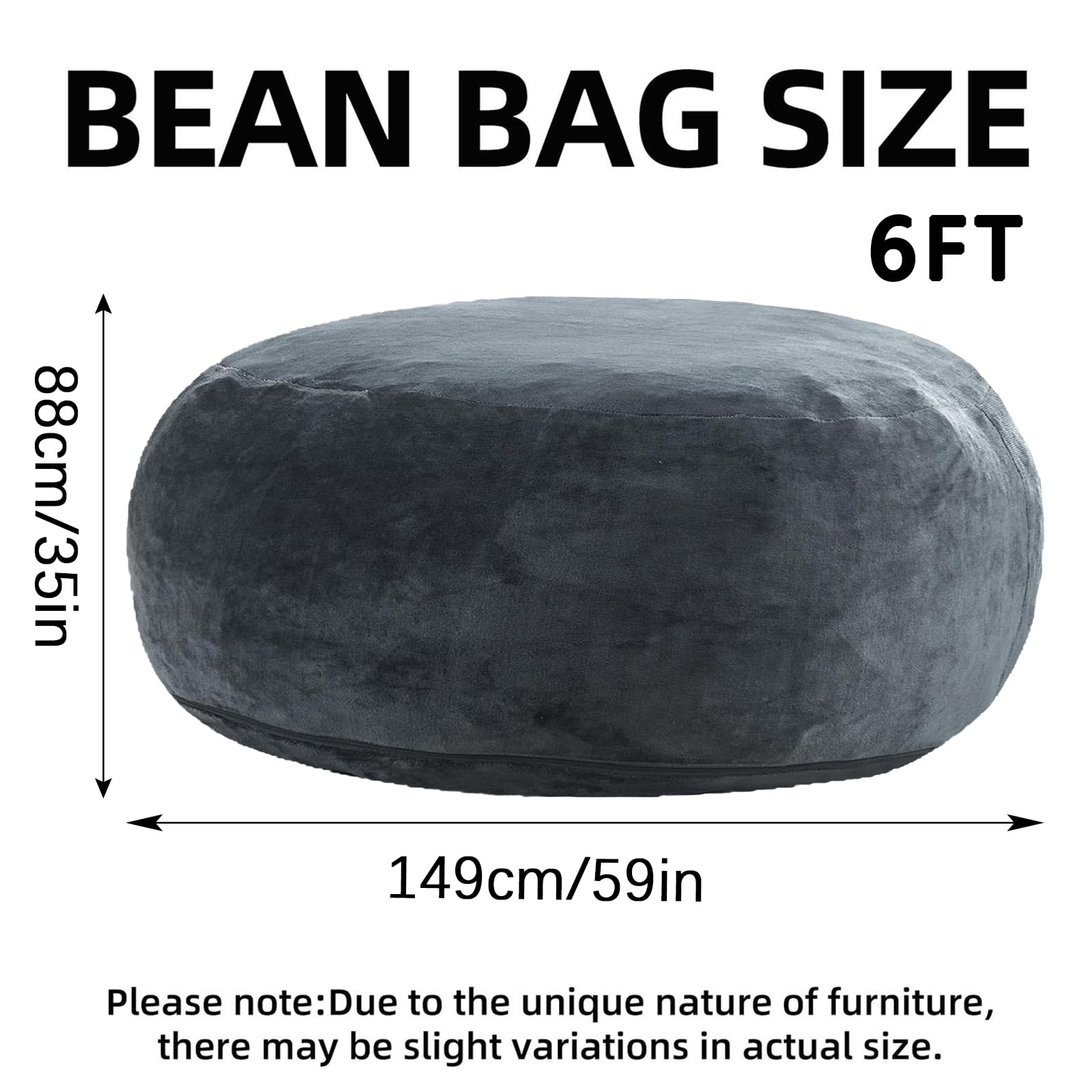 Chaises Big Bean Bag pour Adultes,Sac de Haricot avec Remplissage Inclus,Mousse,géant,Convient aux chaises de Lecture dans Le Salon,la Chambre et Le dortoir. (Dark Gray, 6FT)