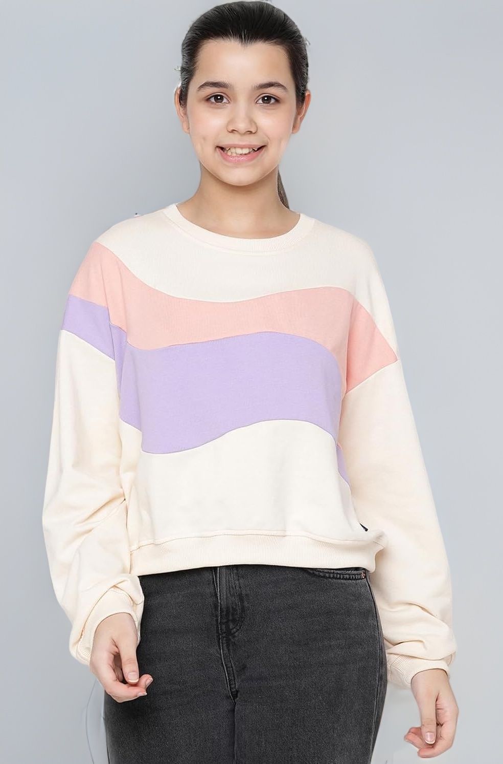 Li'l Tomatoes Girls Lil Tomatoes Girls Regular Fit Printed Round Neck Cotton Fleece Sweatshirt Neongreen