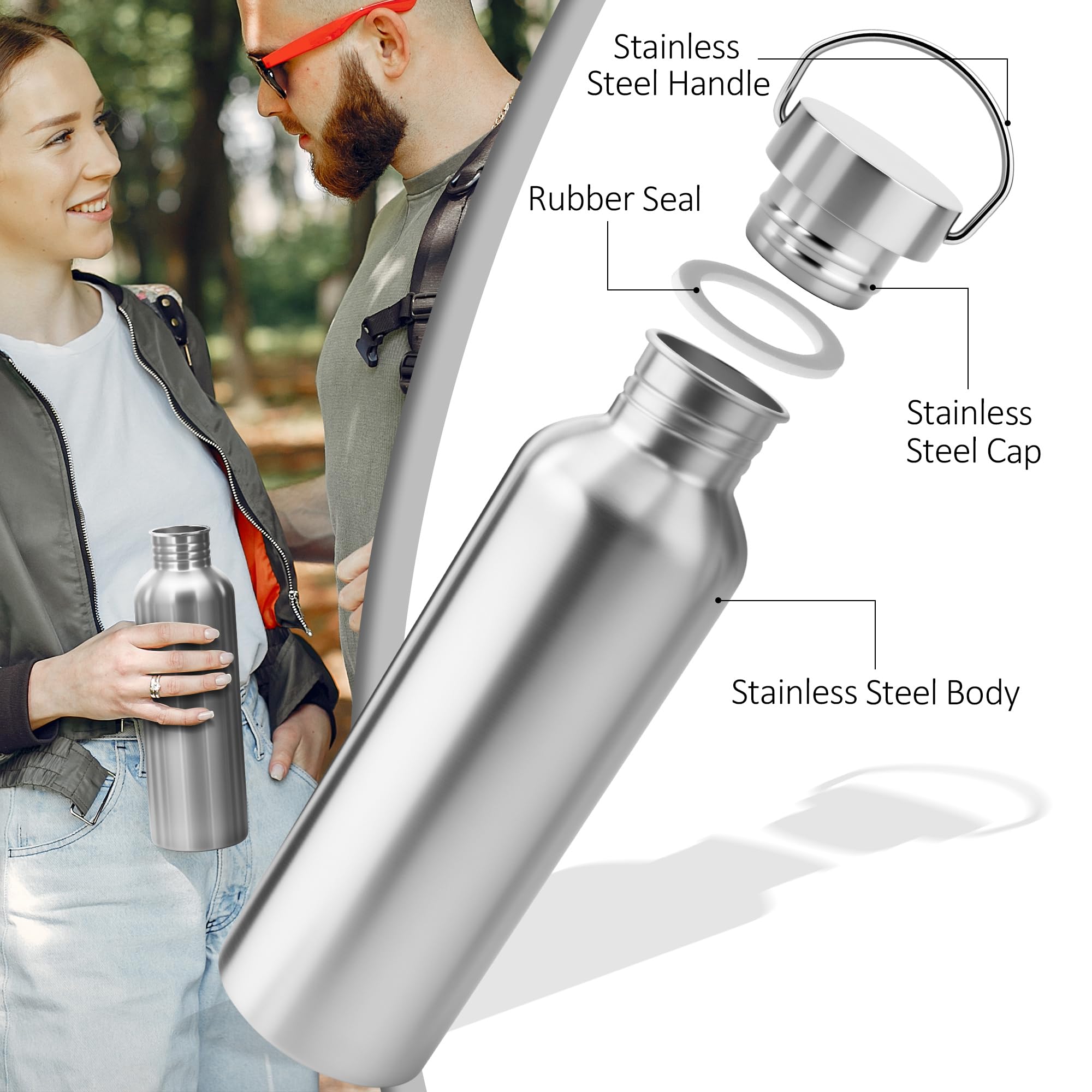 Botella Agua Acero Inoxidable 1000ML (1 Litro) - Cantimplora Acero Inoxidable Sin BPA, Reutilizable Ligera y Sin Fugas, Dos Tapas para Gym, Gimnasio, Deporte, Oficina y Niños