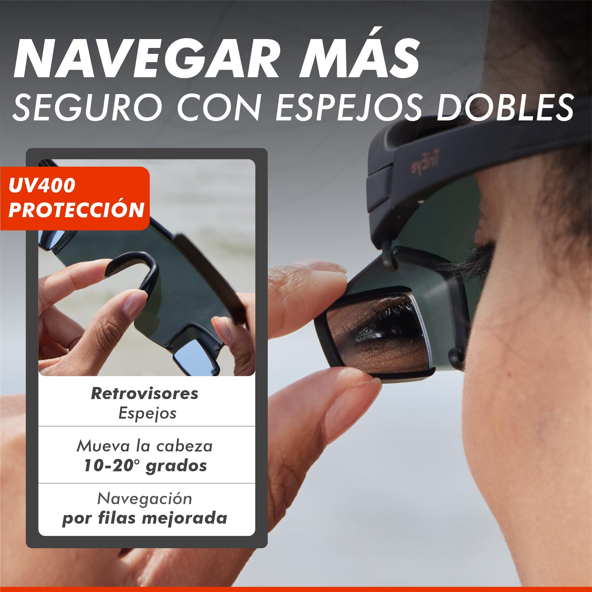 TriEye View Sport Gafas de sol polarizadas hombre mujer – Gafas de ciclismo con espejo retrovisor integrado, montura ligera TR90, protección UV400