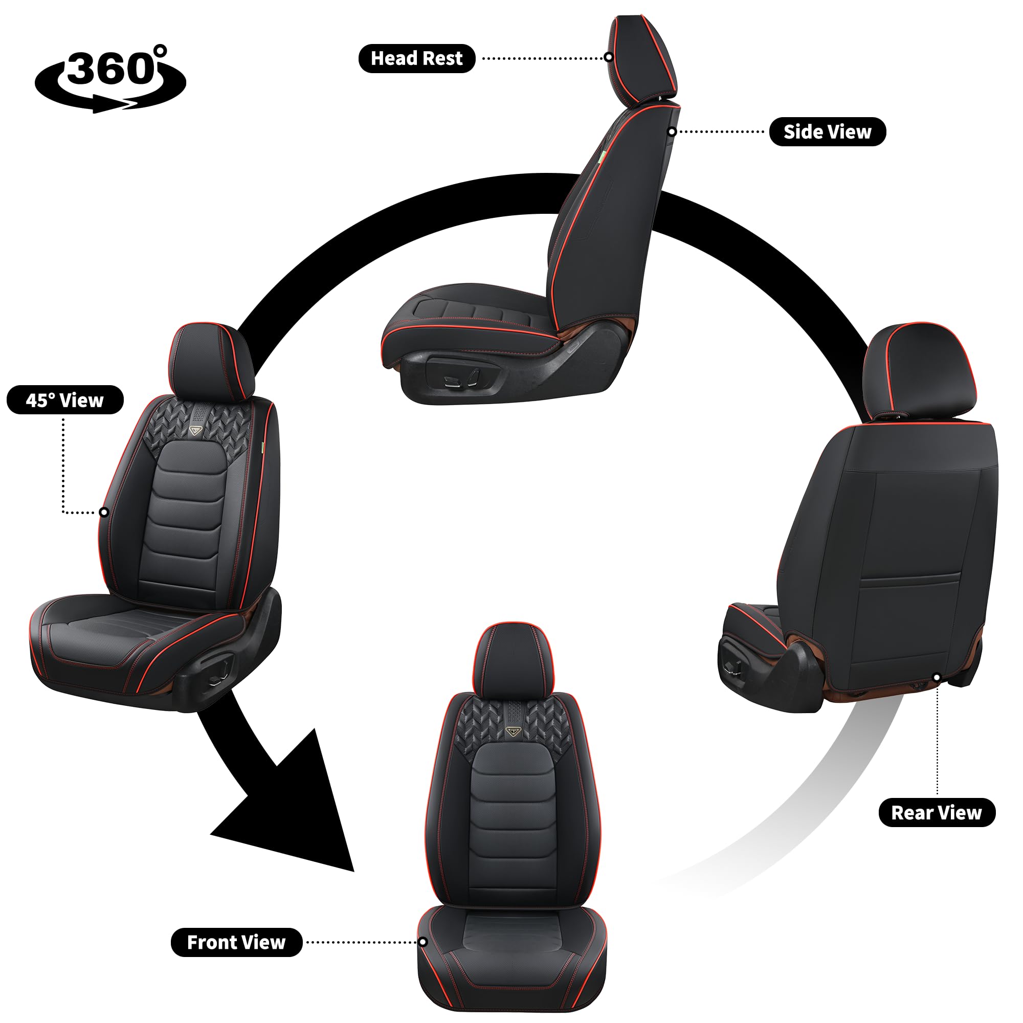 FLORICH Seat Covers Full Set,Leather Seat Covers, Front and Rear Seats Cover 5 Seats, Waterproof Car Seat Cushion Protector Accessories for Sedan SUV Pick-up Truck(Black&Red line, Full Set)