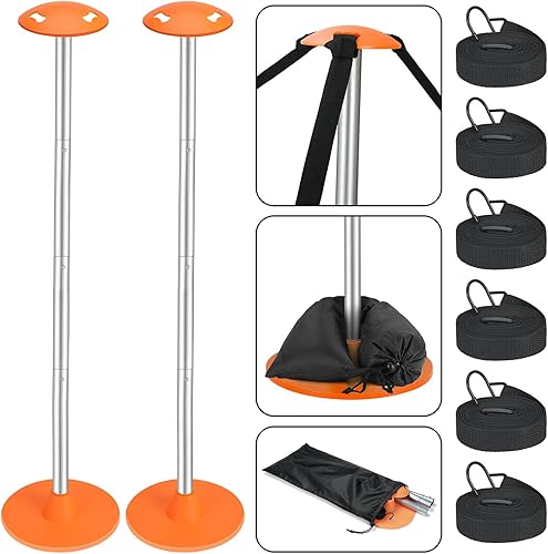 Tuszom 2 Pack Adjustable 1-1/8" D Load-Bearing Steel Boat Cover Support Pole System with Anti-UV Straps, Storage Bag and 9" D Stable ABS Base for