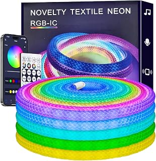 Tira LED Neón RGB IC, Luz de Silicona Flexible con Control de APP Bluetooth y Remoto IR, Luz de Silicona Flexible, Color Mágico para Salón, Dormitorio, Gaming, Fiestas y Decoración Navideña (5M)