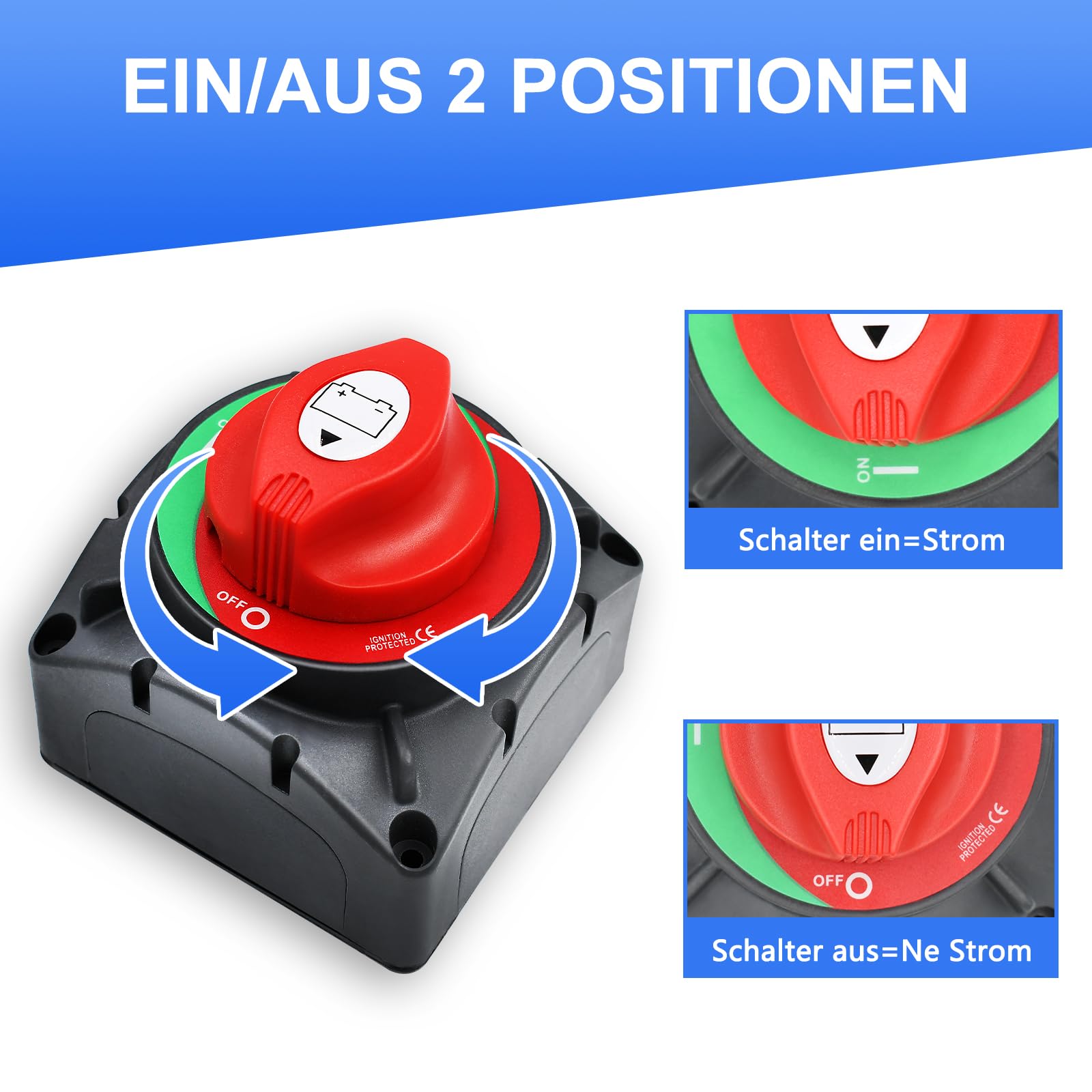 Batterie Trennschalter 12-48V, 600A Batterietrennschalter, IP68 Wasserdicht für Boot Motorrad Yacht Auto KFZ Bus RV UTV-Fahrzeug(ON/OFF High Current)