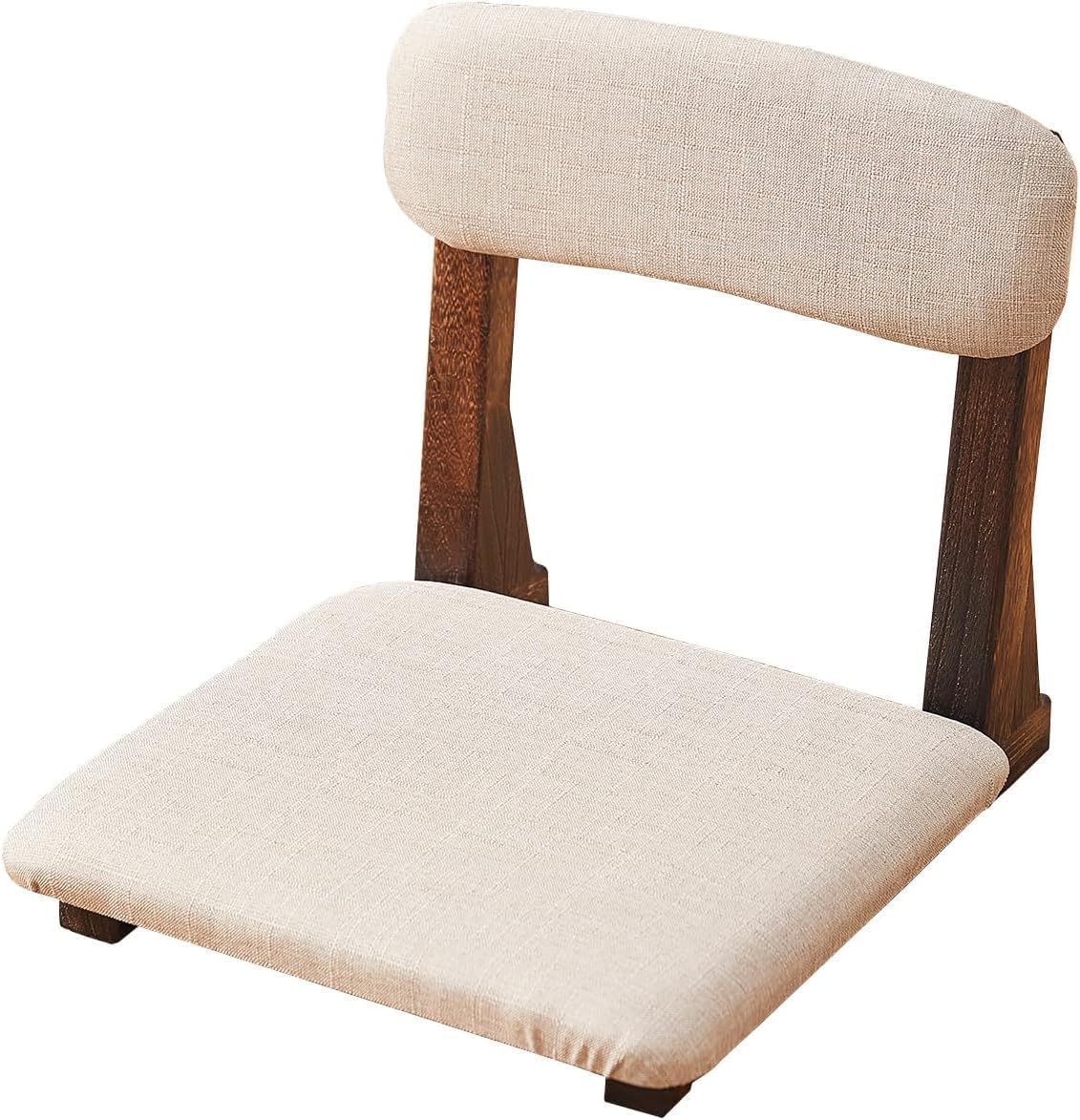 Japanese Floor Chair Solid Wood Meditation Chair with Back Support, Japanese Style Floor Seating Tatami Floor Seats with Cushion for Coffee Table, Low Tea Table，Living Room, Bedroom, Bay Window
