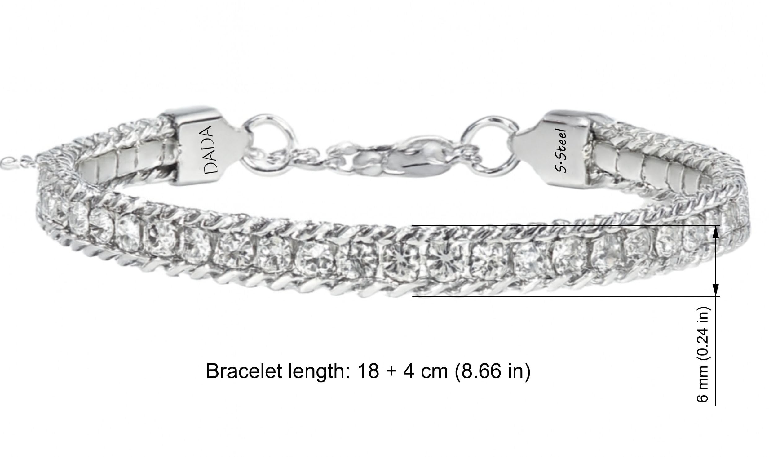 Dada Gioielli - Bracciale Tennis e Grumetta in Acciaio inossidabile da Donna e da Uomo. Design Elegante e lunghezza Regolabile, Idea Regalo per Lei e per Lui